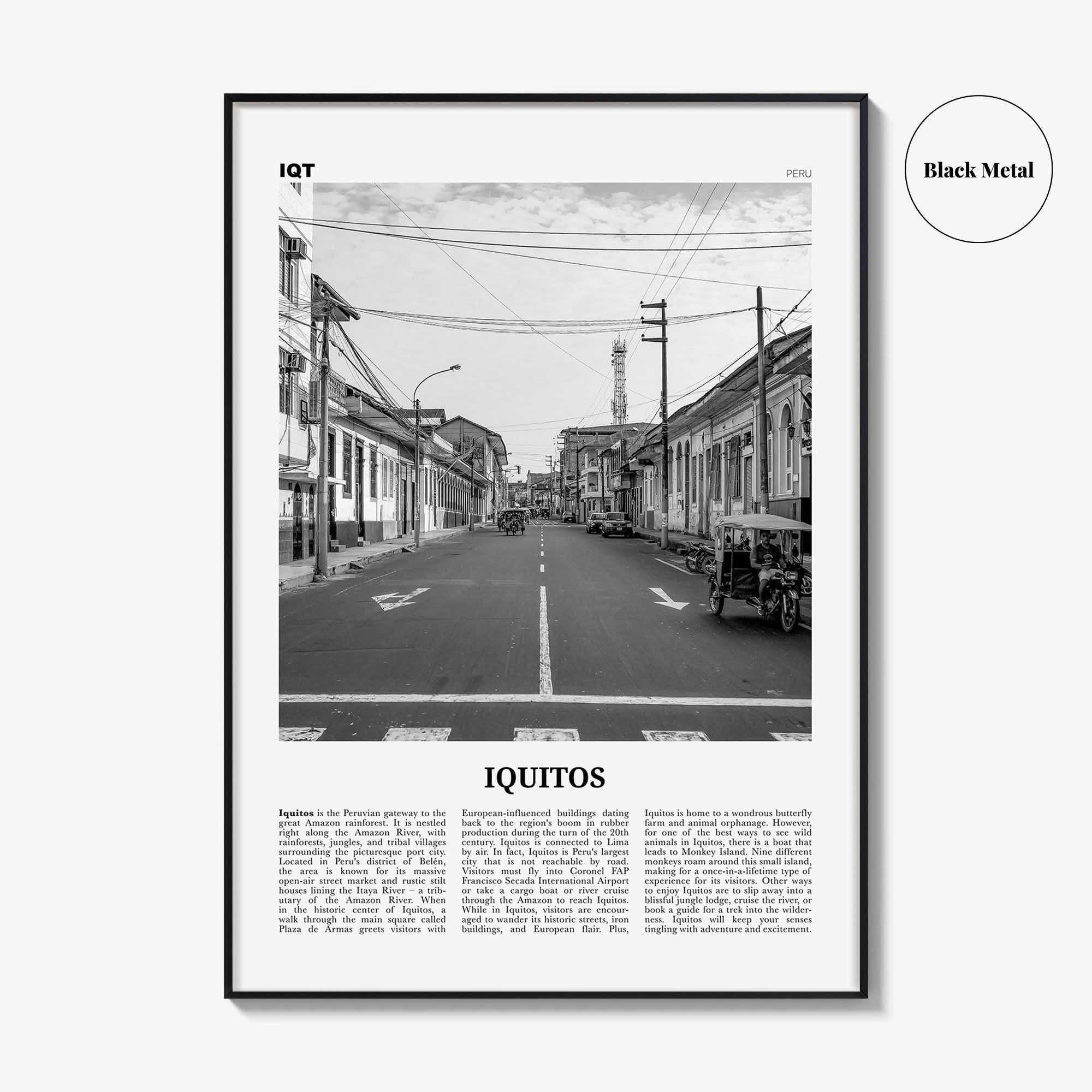Iquitos Print Black and White, Iquitos Wall Art, Iquitos Poster, Iquitos Photo, Iquitos Wall Décor, Iquitos Map, Peru