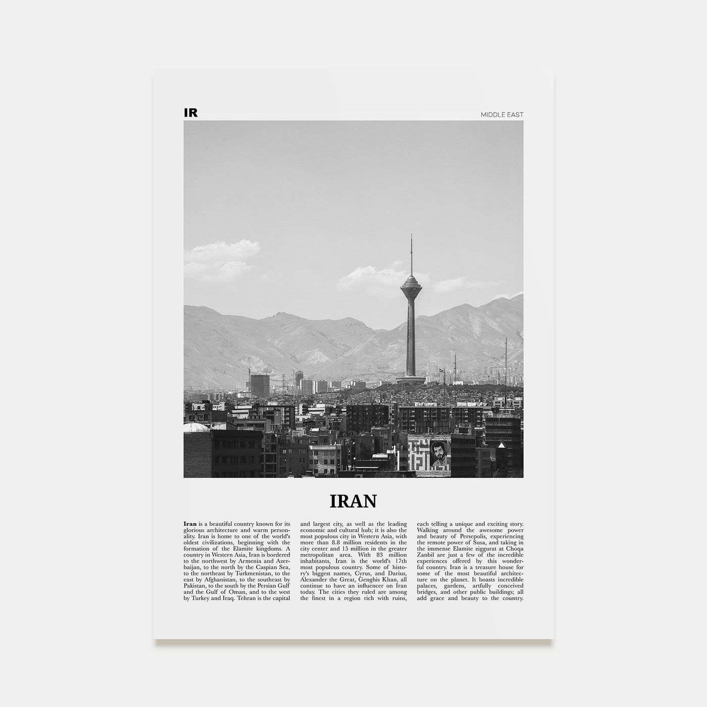 Iran Travel B&W Poster