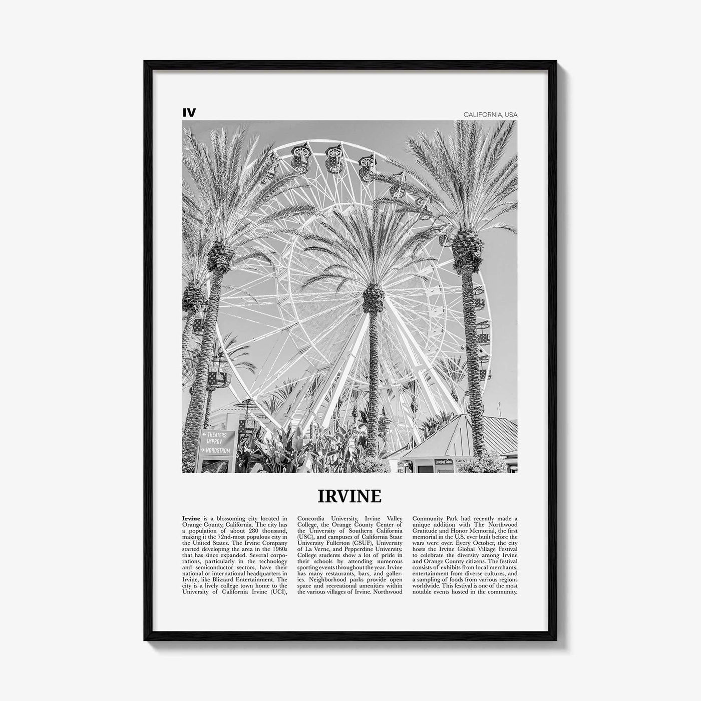 Irvine Print Black and White No 1, Irvine Wall Art, Irvine Poster, Irvine Photo, Irvine Wall Décor, California, USA, United States, America