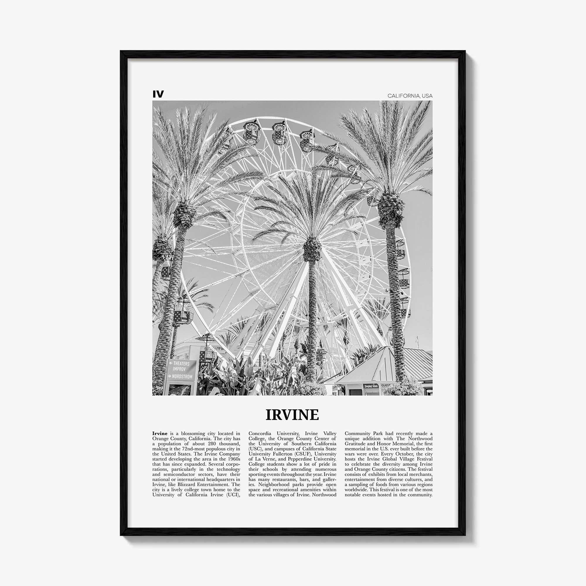 Irvine Print Black and White No 1, Irvine Wall Art, Irvine Poster, Irvine Photo, Irvine Wall Décor, California, USA, United States, America