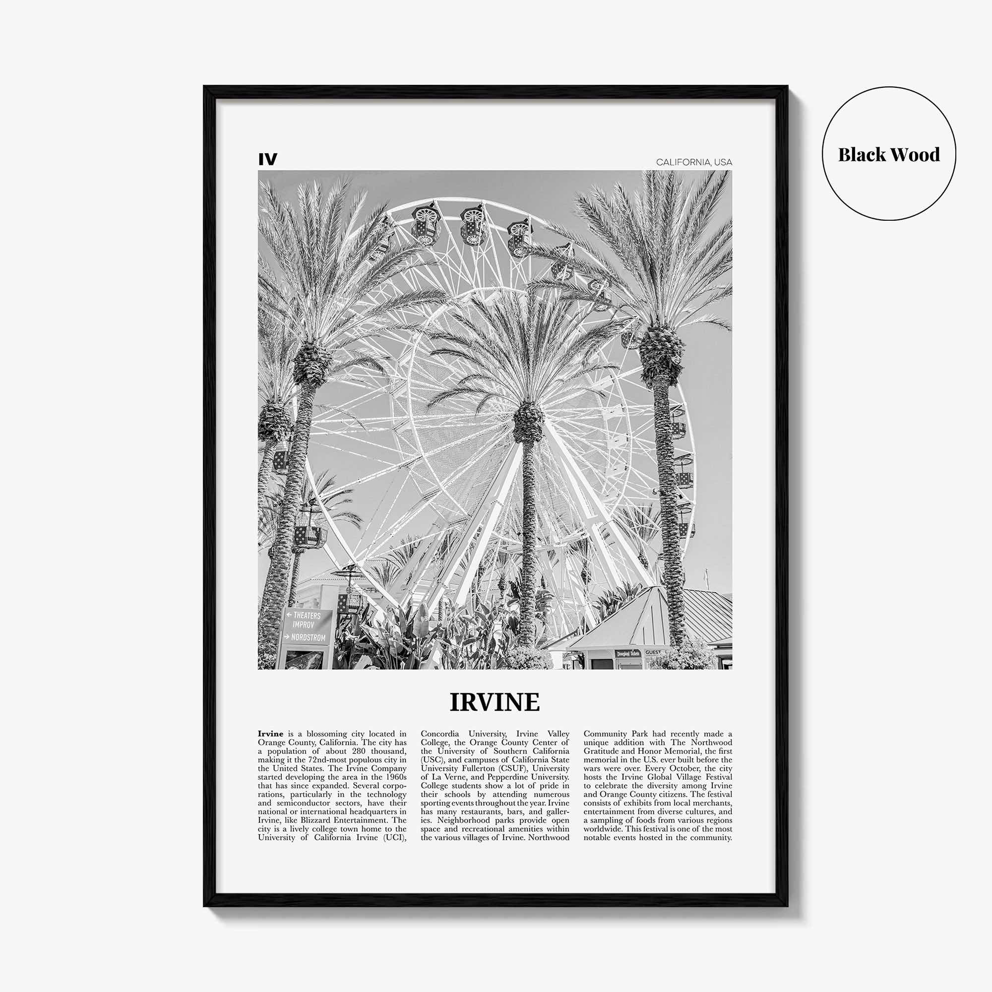 Irvine Print Black and White No 1, Irvine Wall Art, Irvine Poster, Irvine Photo, Irvine Wall Décor, California, USA, United States, America