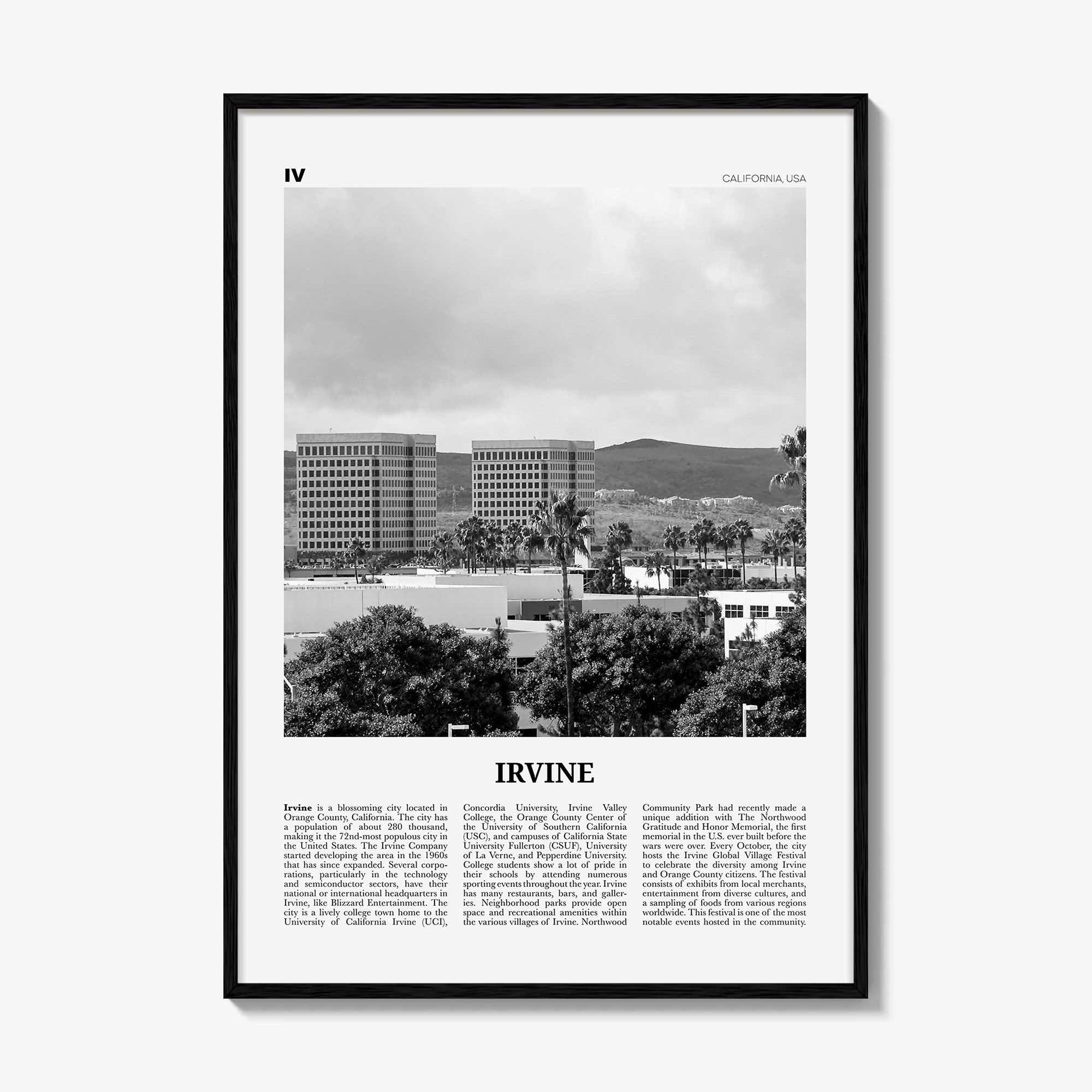 Irvine Print Black and White No 2, Irvine Wall Art, Irvine Poster, Irvine Photo, Irvine Wall Décor, California, USA, United States, America