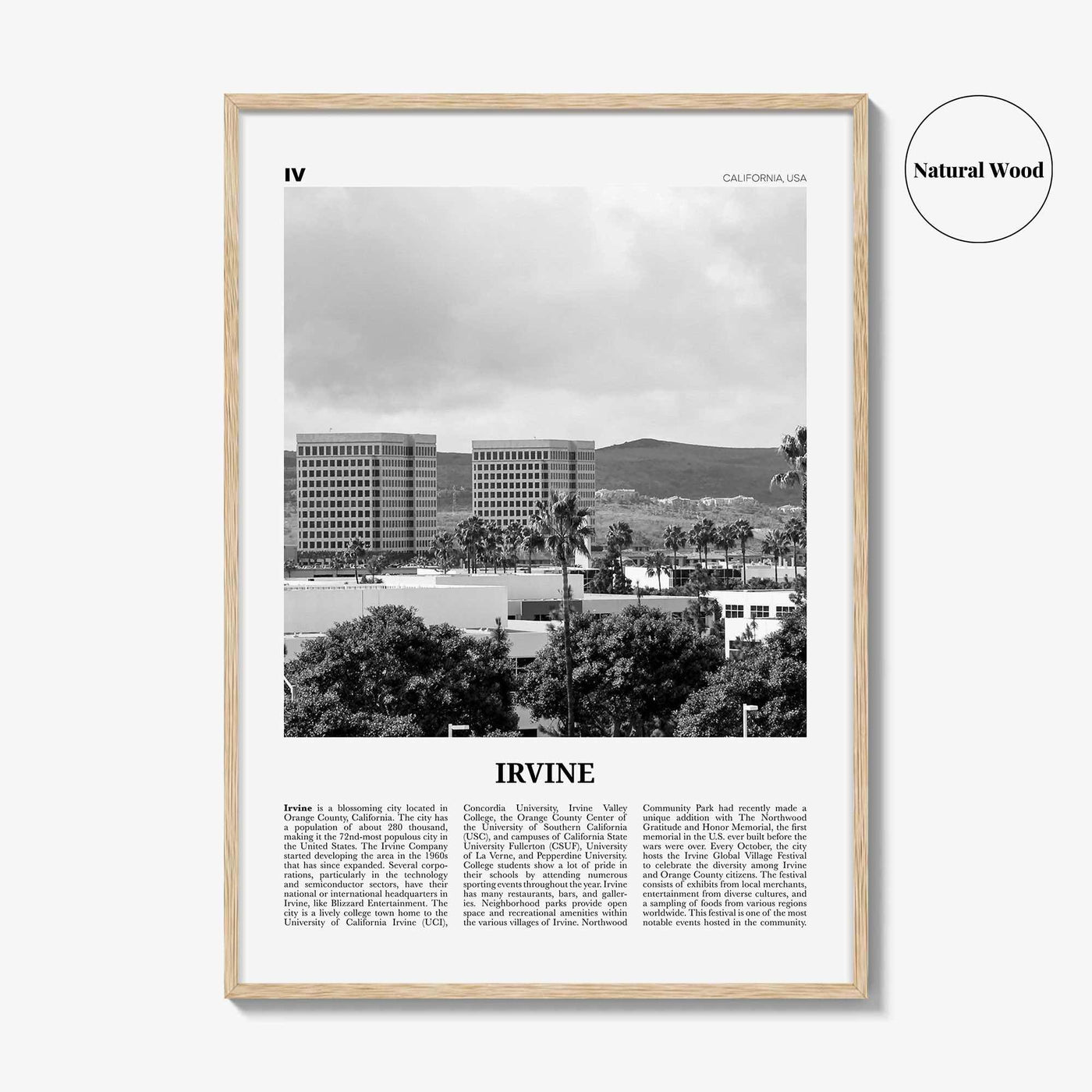 Irvine Print Black and White No 2, Irvine Wall Art, Irvine Poster, Irvine Photo, Irvine Wall Décor, California, USA, United States, America