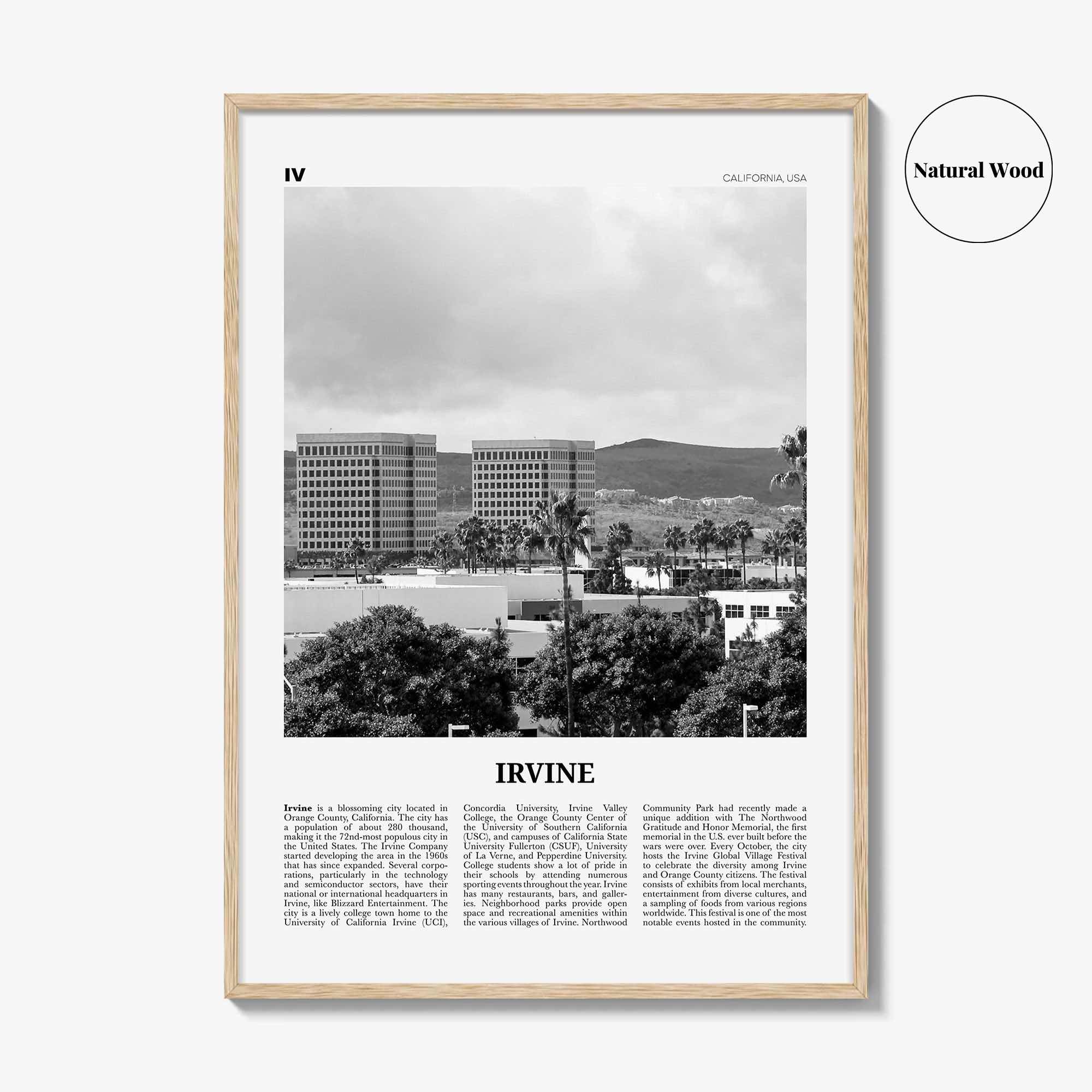 Irvine Print Black and White No 2, Irvine Wall Art, Irvine Poster, Irvine Photo, Irvine Wall Décor, California, USA, United States, America