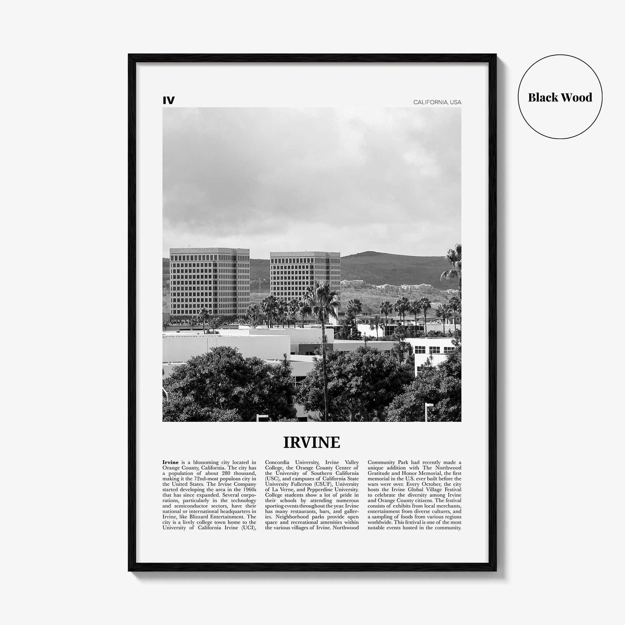 Irvine Print Black and White No 2, Irvine Wall Art, Irvine Poster, Irvine Photo, Irvine Wall Décor, California, USA, United States, America