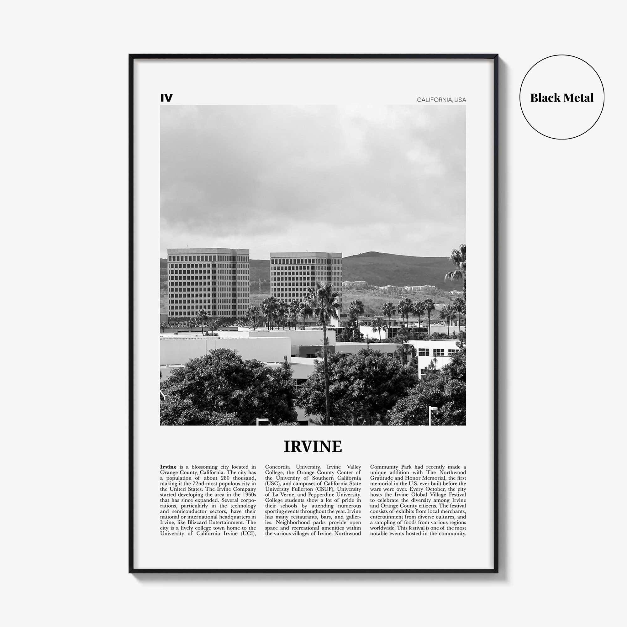 Irvine Print Black and White No 2, Irvine Wall Art, Irvine Poster, Irvine Photo, Irvine Wall Décor, California, USA, United States, America