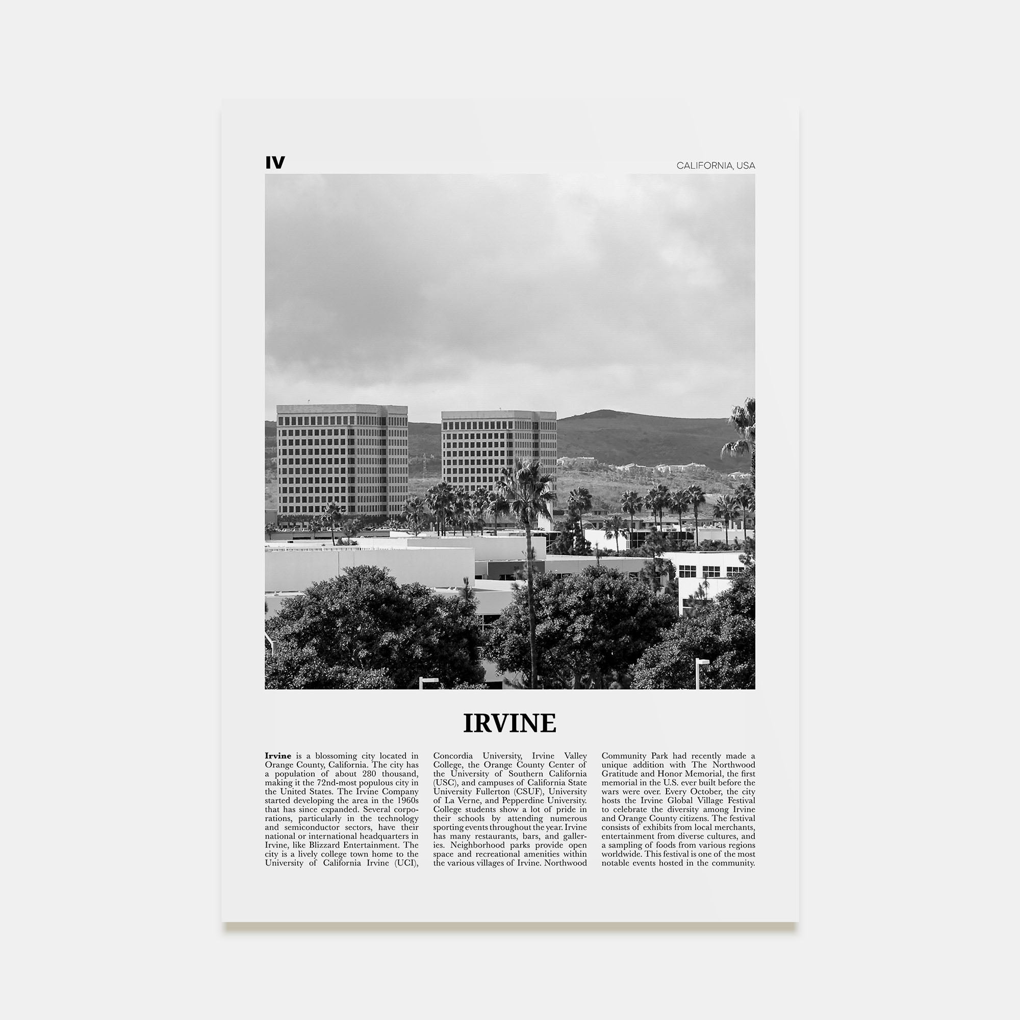 Irvine Travel B&W No 2 Poster