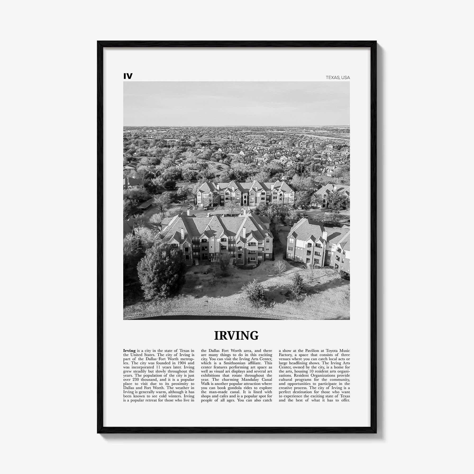 Irving Print Black and White, Irving Wall Art, Irving Poster, Irving Photo, Irving Wall Décor, Texas, USA, United States