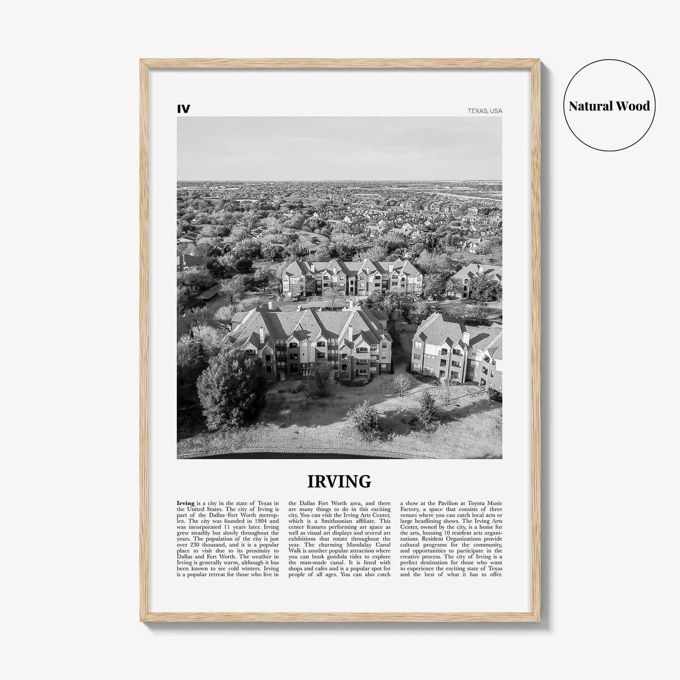 Irving Print Black and White, Irving Wall Art, Irving Poster, Irving Photo, Irving Wall Décor, Texas, USA, United States