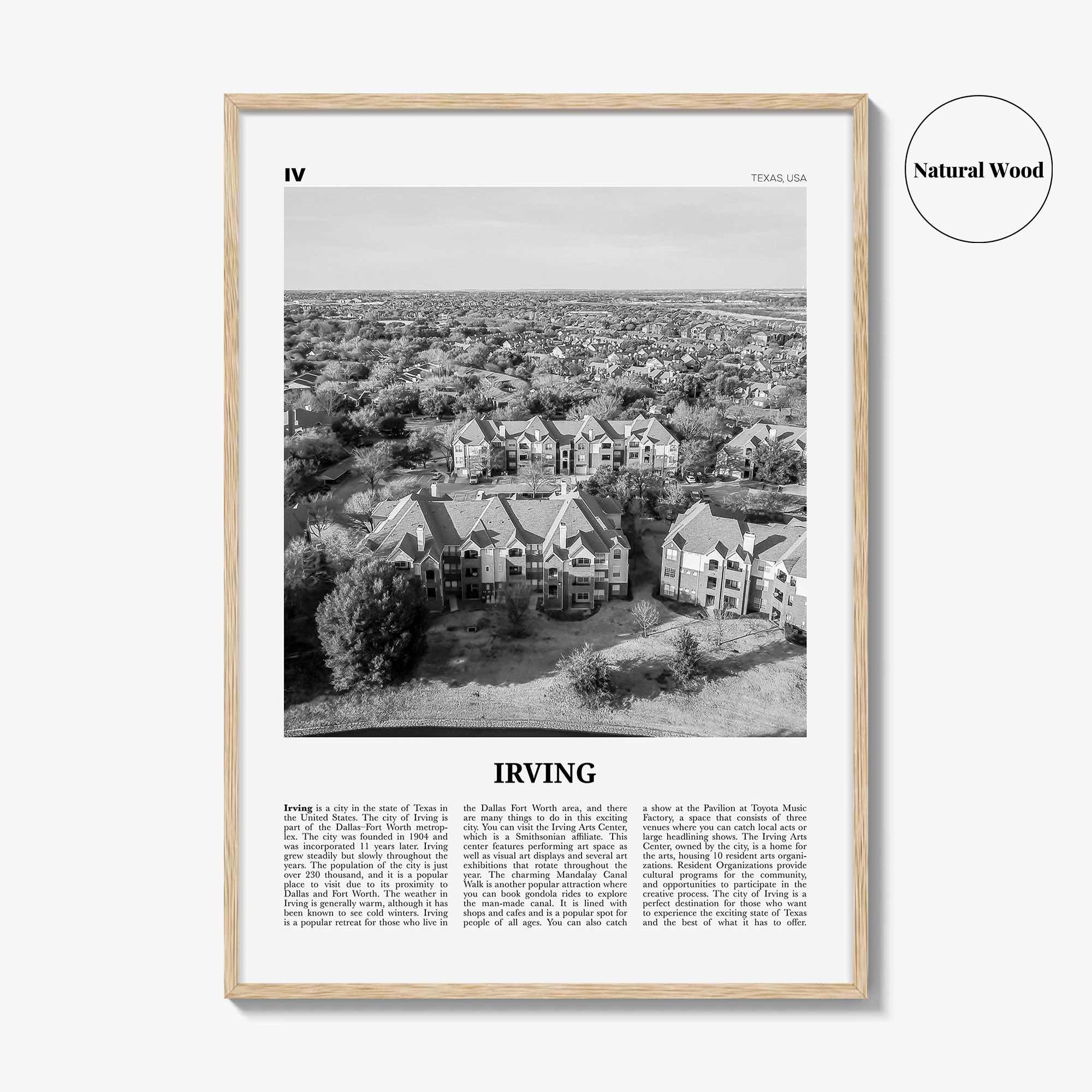 Irving Print Black and White, Irving Wall Art, Irving Poster, Irving Photo, Irving Wall Décor, Texas, USA, United States