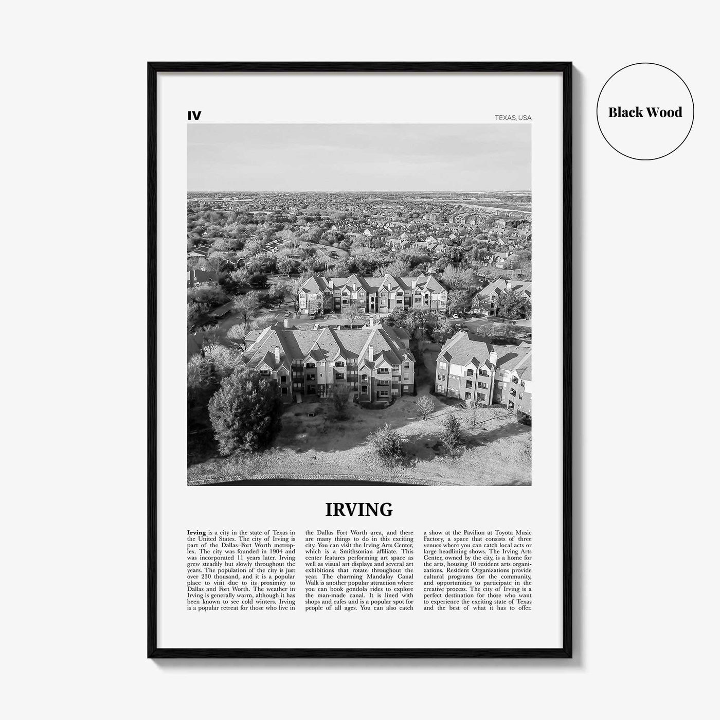 Irving Print Black and White, Irving Wall Art, Irving Poster, Irving Photo, Irving Wall Décor, Texas, USA, United States