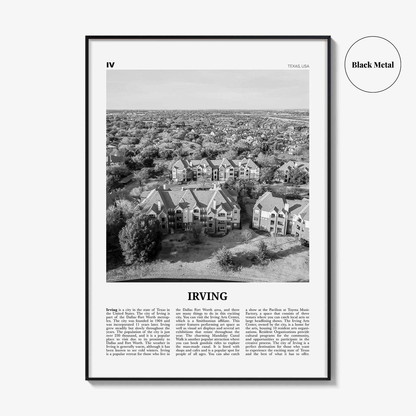 Irving Print Black and White, Irving Wall Art, Irving Poster, Irving Photo, Irving Wall Décor, Texas, USA, United States