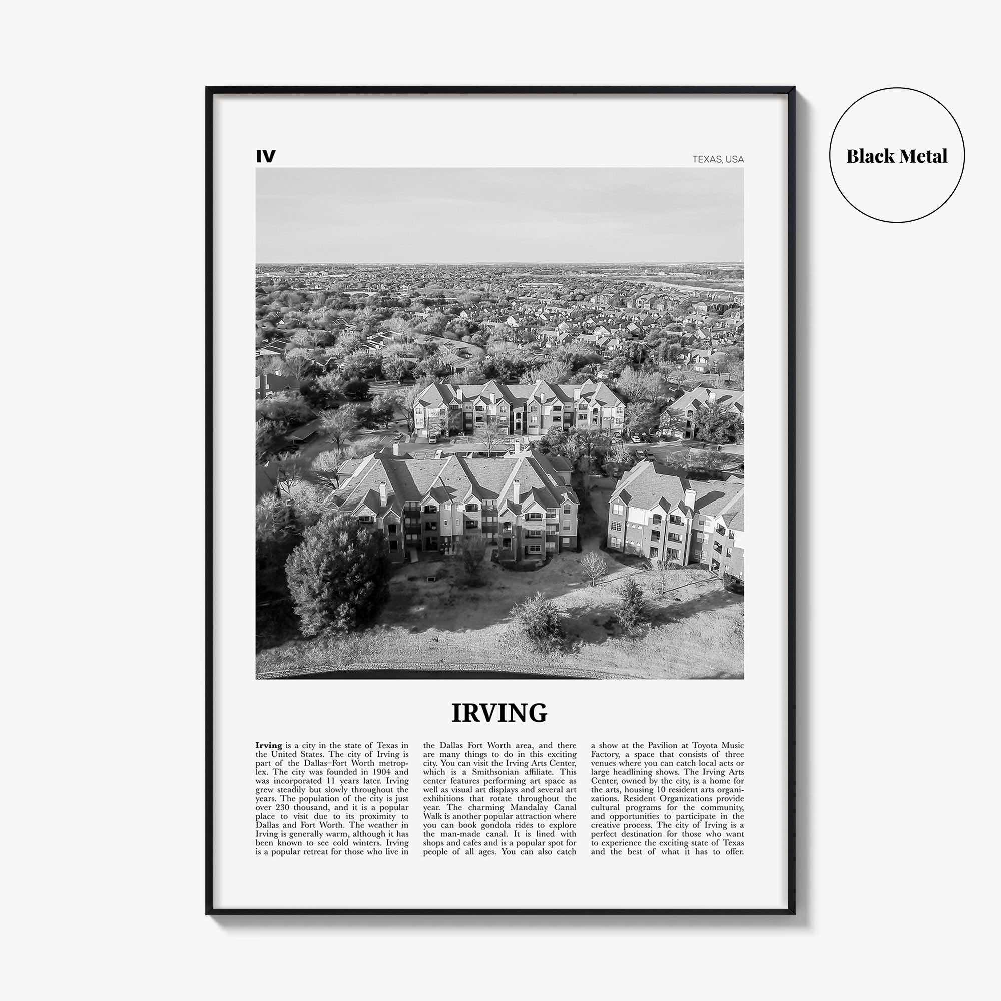 Irving Print Black and White, Irving Wall Art, Irving Poster, Irving Photo, Irving Wall Décor, Texas, USA, United States