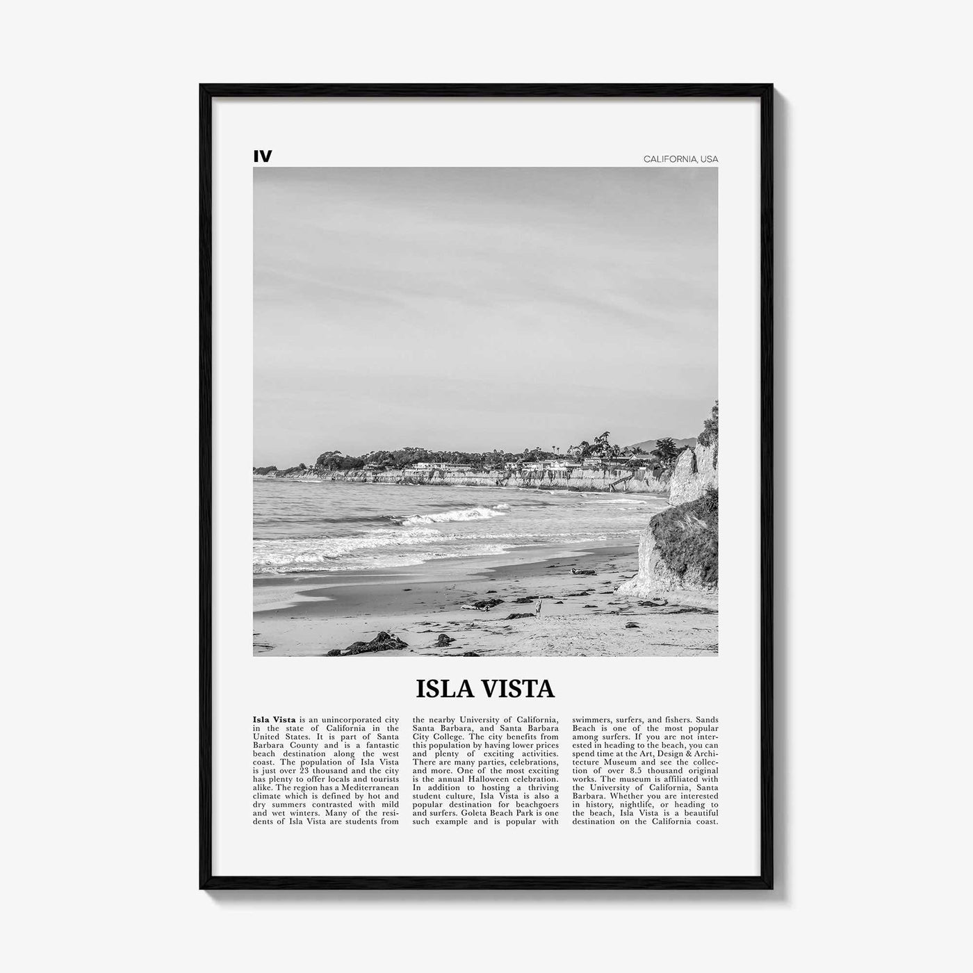 Isla Vista Print Black and White, Isla Vista Wall Art, Isla Vista Poster, Isla Vista Photo, Isla Vista Wall Décor, California, USA
