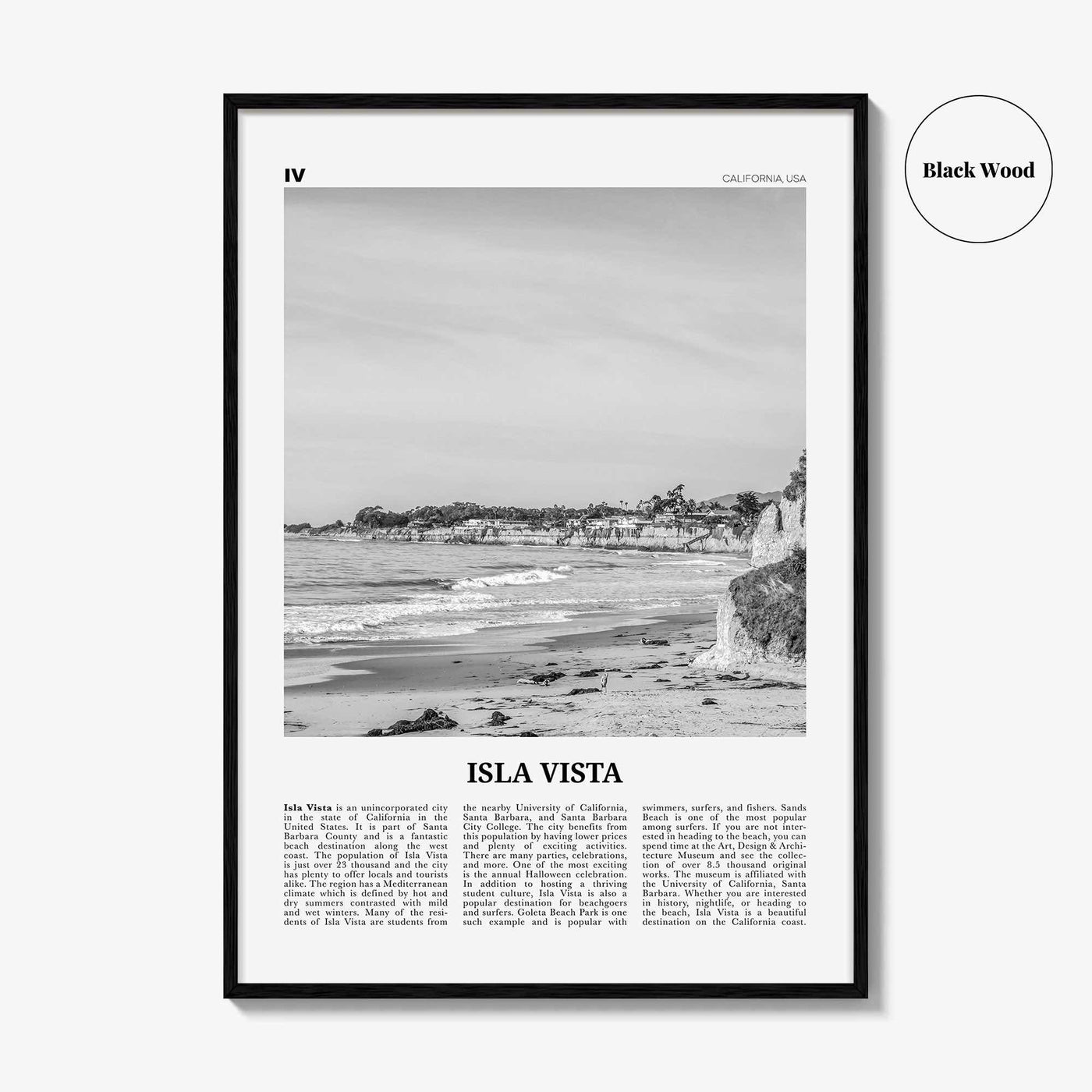 Isla Vista Print Black and White, Isla Vista Wall Art, Isla Vista Poster, Isla Vista Photo, Isla Vista Wall Décor, California, USA
