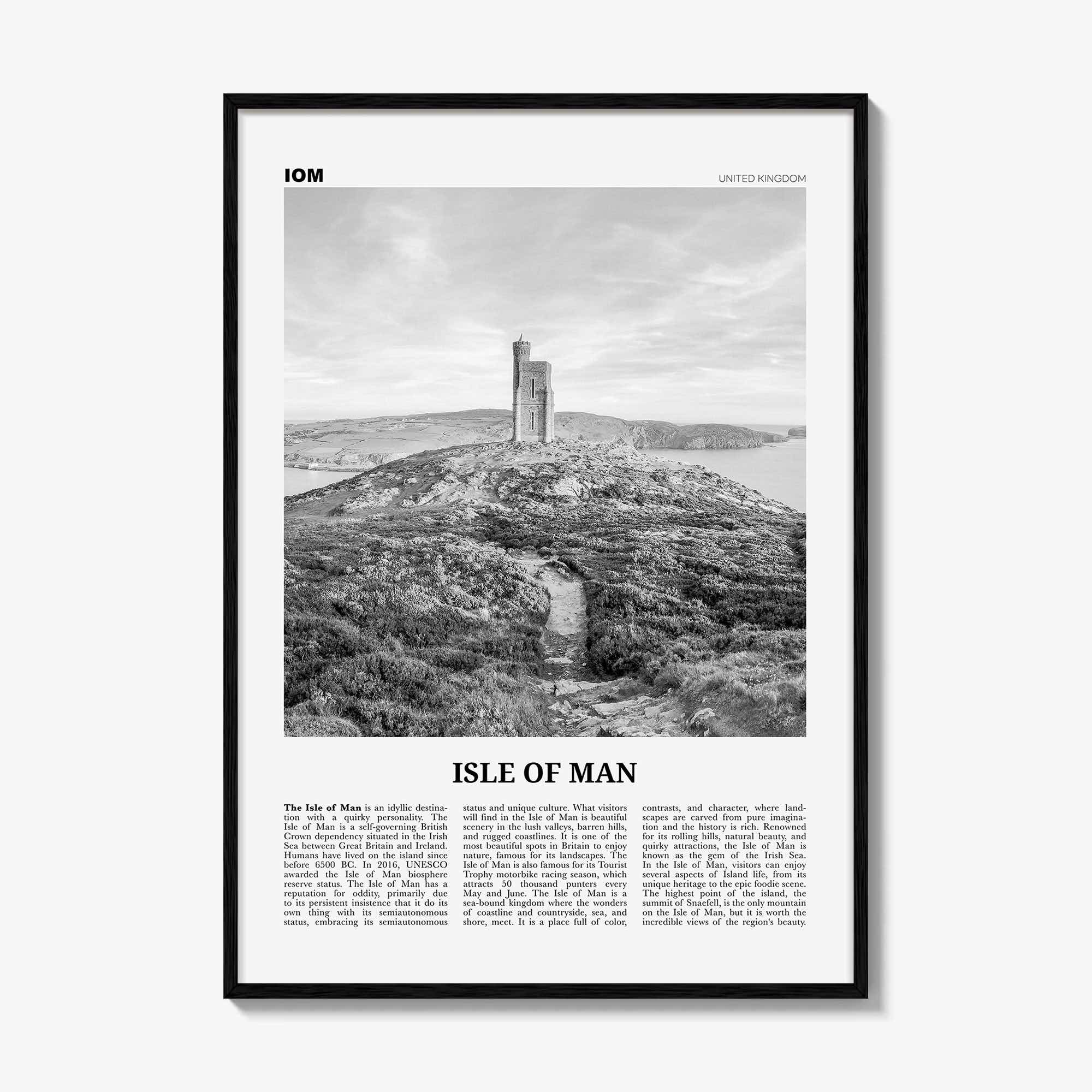 Isle Of Man Print Black and White, Isle Of Man Wall Art, Isle Of Man Poster, Mann, Mannin, Ellan, Vannin, UK, United Kingdom, Europe