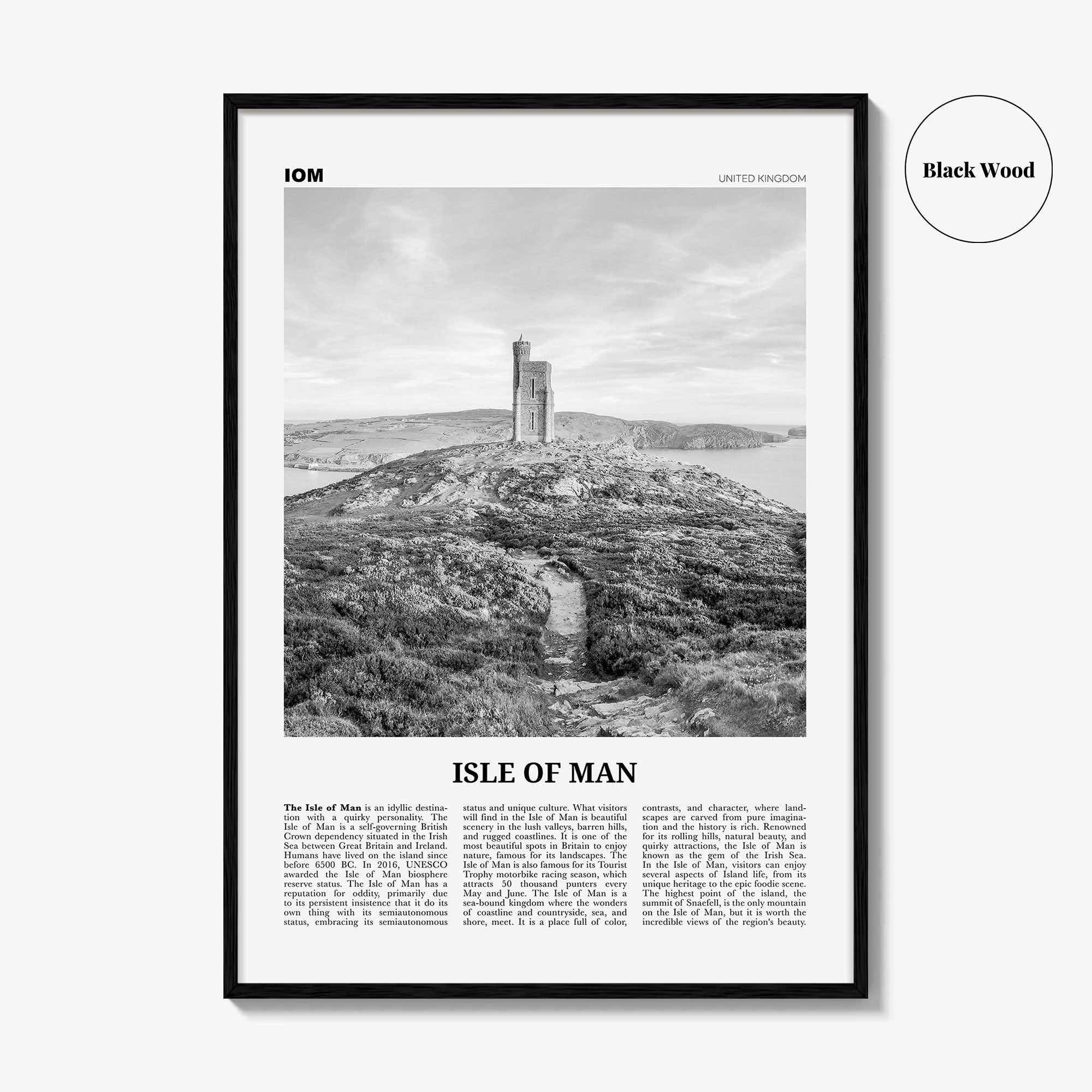 Isle Of Man Print Black and White, Isle Of Man Wall Art, Isle Of Man Poster, Mann, Mannin, Ellan, Vannin, UK, United Kingdom, Europe