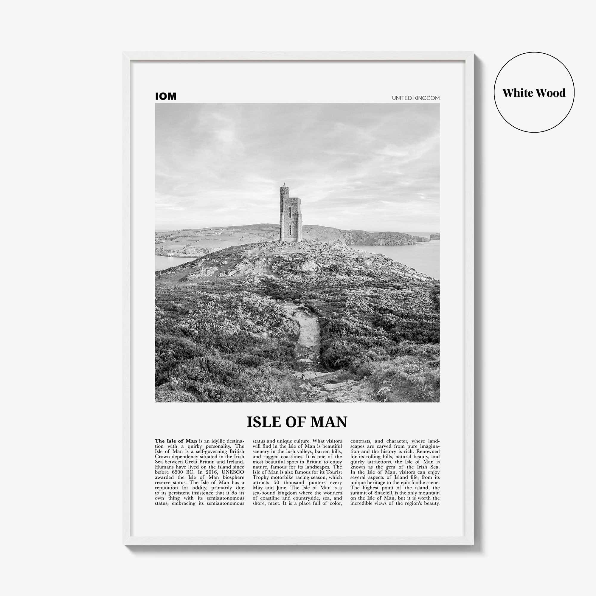Isle Of Man Print Black and White, Isle Of Man Wall Art, Isle Of Man Poster, Mann, Mannin, Ellan, Vannin, UK, United Kingdom, Europe
