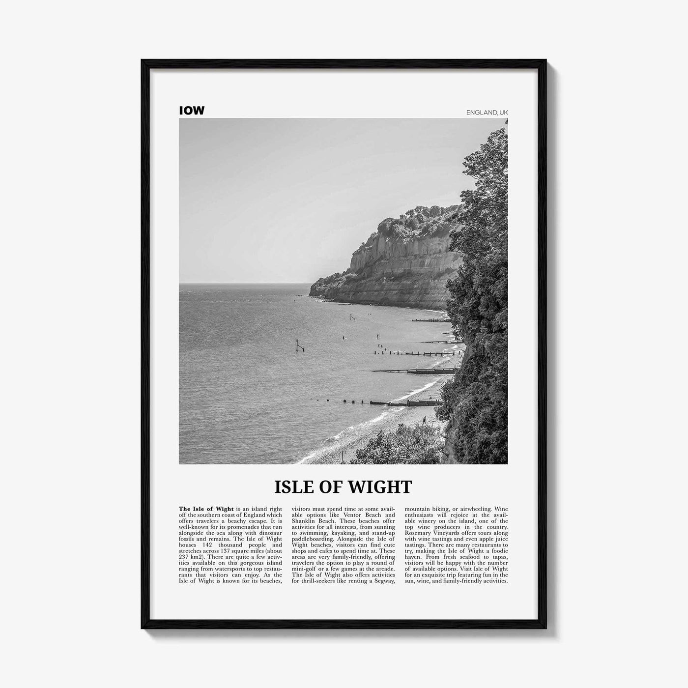 Isle of Wight Print Black and White, Isle of Wight Wall Art, Isle of Wight Poster, Isle of Wight Photo, Isle of Wight Décor, England, UK
