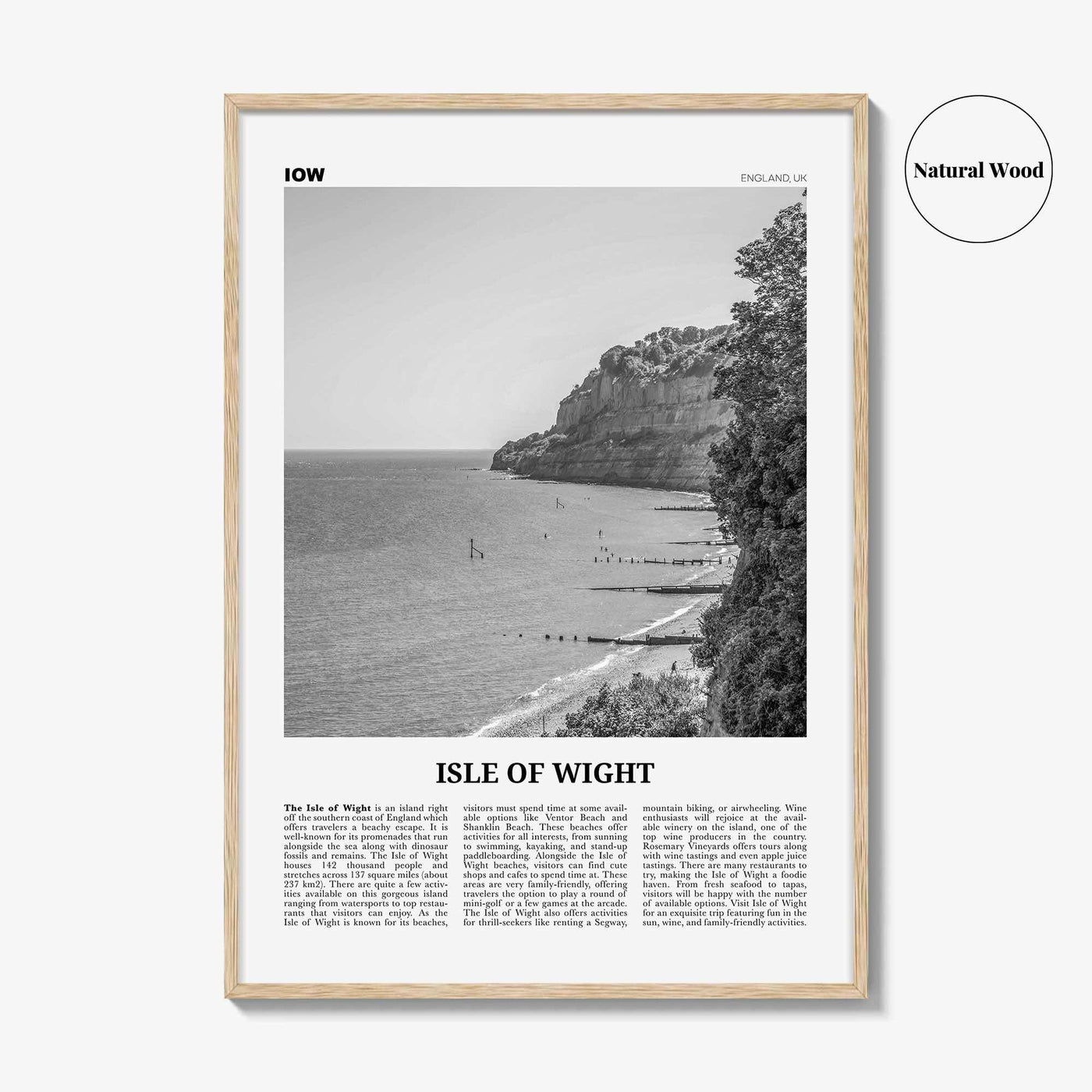 Isle of Wight Print Black and White, Isle of Wight Wall Art, Isle of Wight Poster, Isle of Wight Photo, Isle of Wight Décor, England, UK