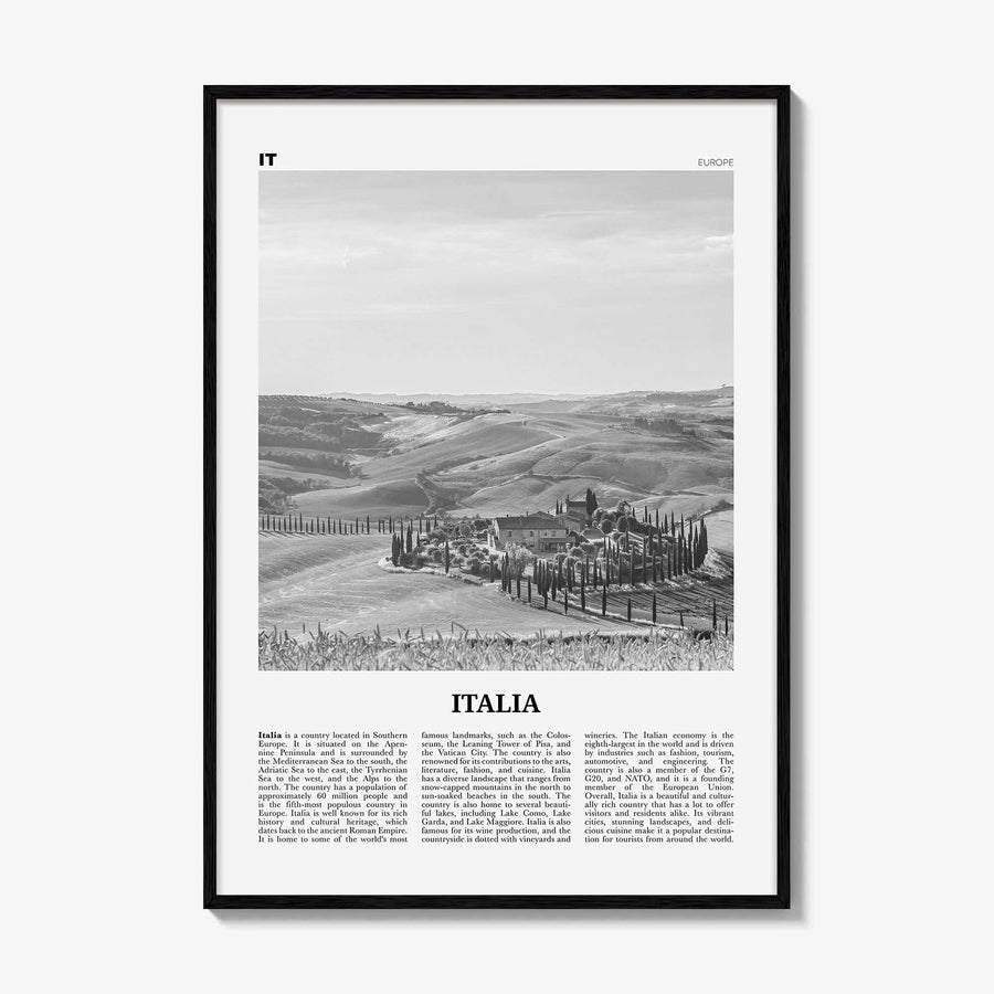 Italia Print Black and White, Italia Wall Art, Italia Poster, Italia Photo, Italia Wall Décor, Italia Map, Europe