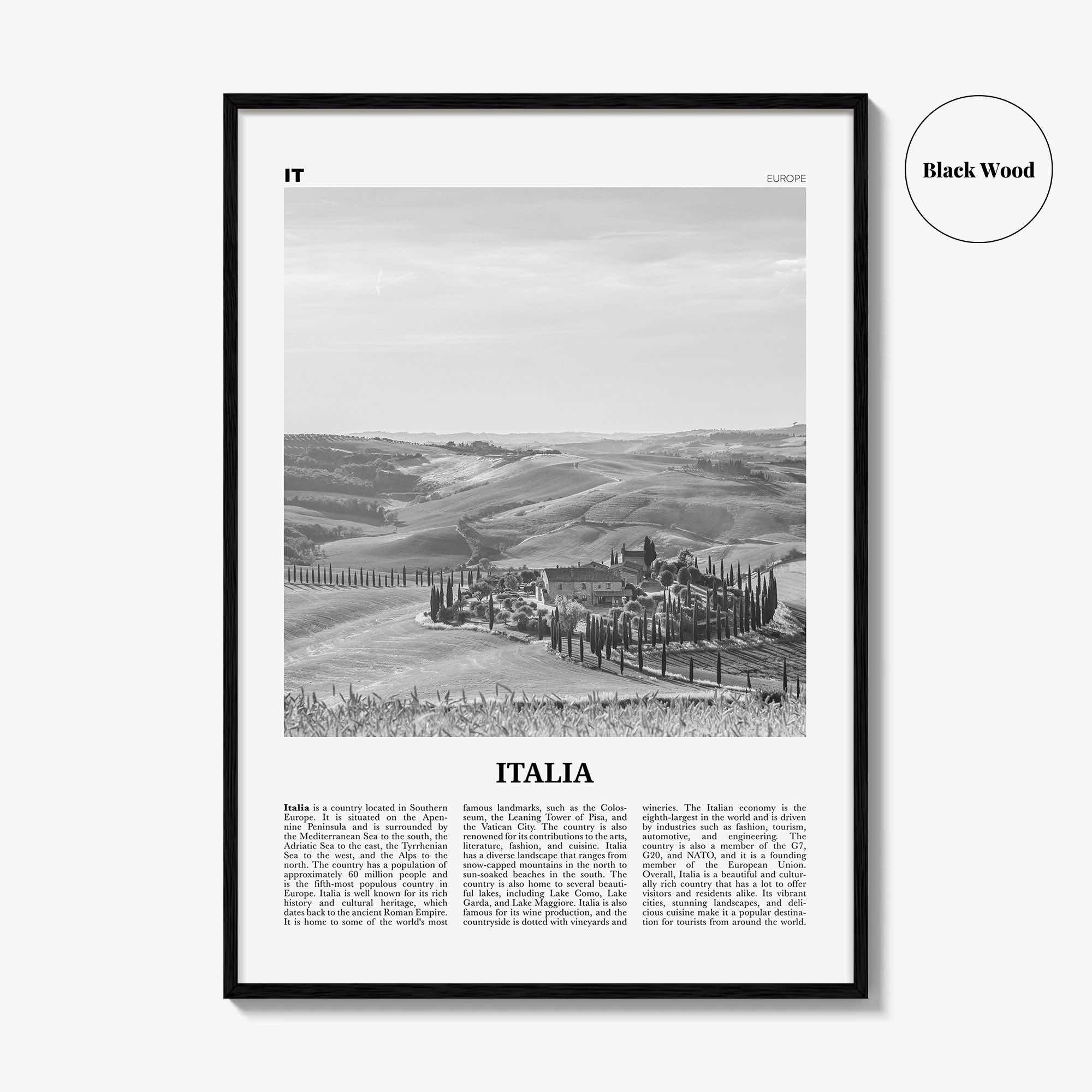 Italia Print Black and White, Italia Wall Art, Italia Poster, Italia Photo, Italia Wall Décor, Italia Map, Europe