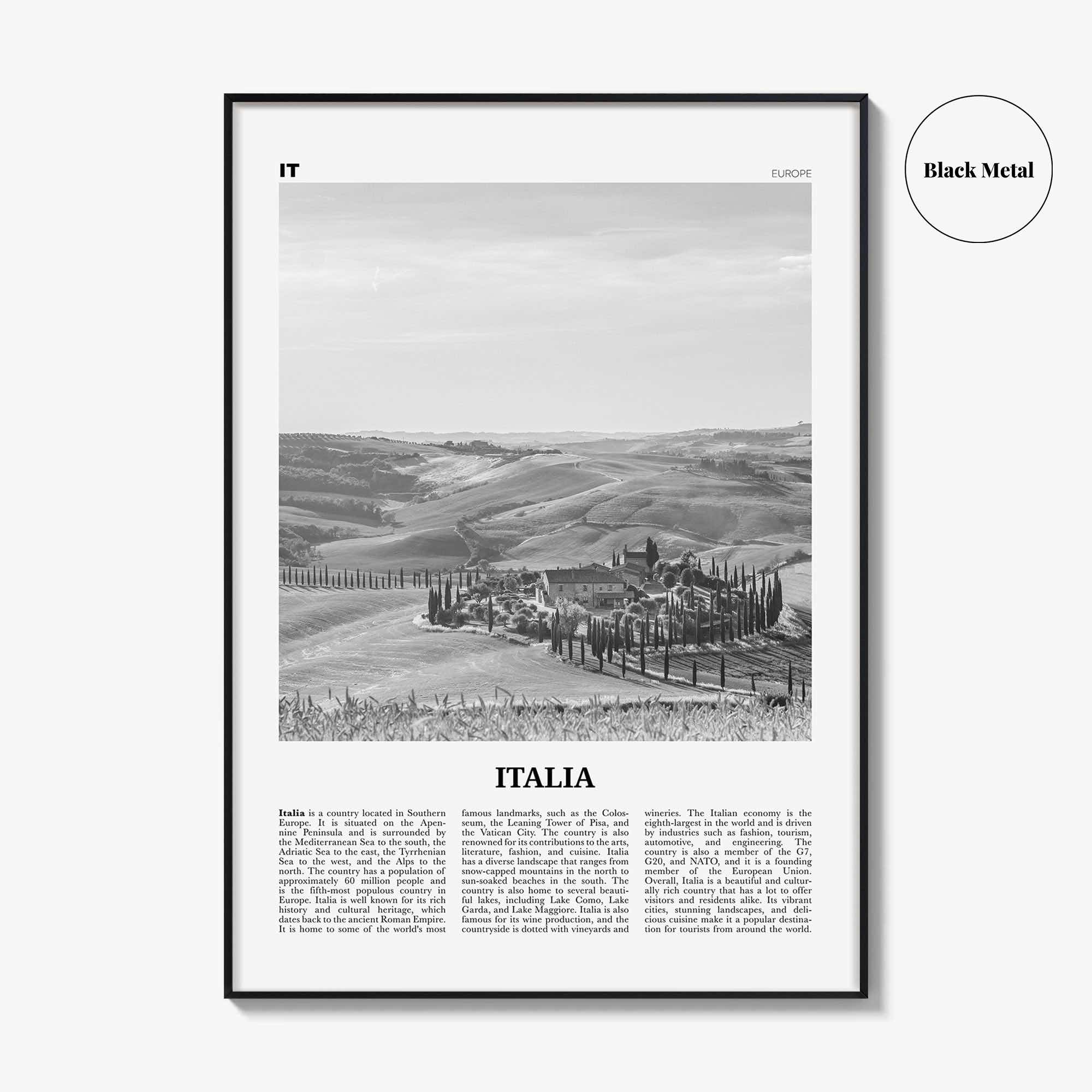 Italia Print Black and White, Italia Wall Art, Italia Poster, Italia Photo, Italia Wall Décor, Italia Map, Europe