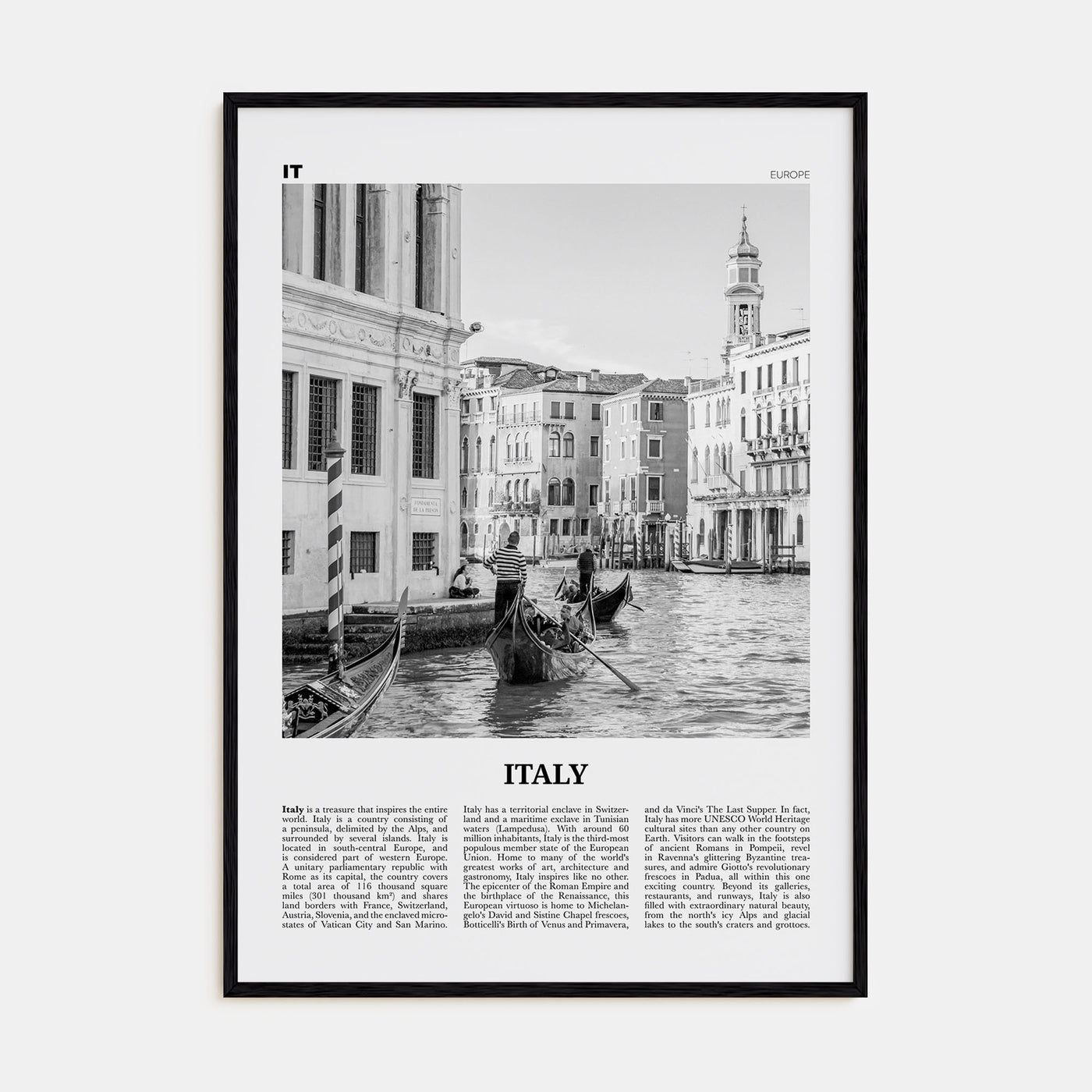 Italy Travel B&W No 1 Poster