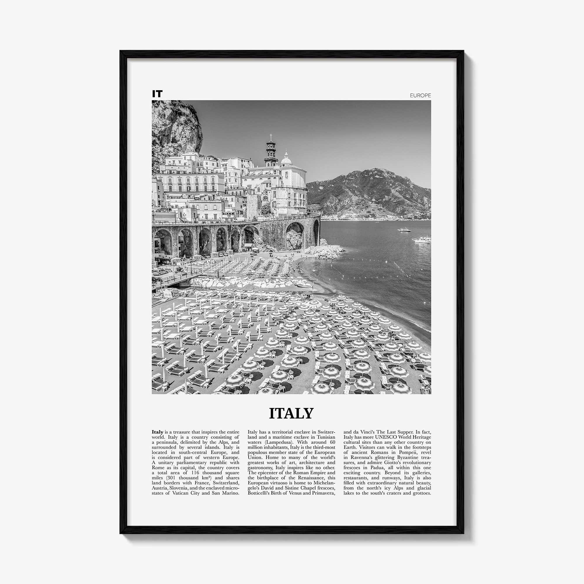 Italy Print Black and White No 2, Italy Wall Art, Italy Poster, Italy Photo, Italy Wall Décor, Italy Map, Europe