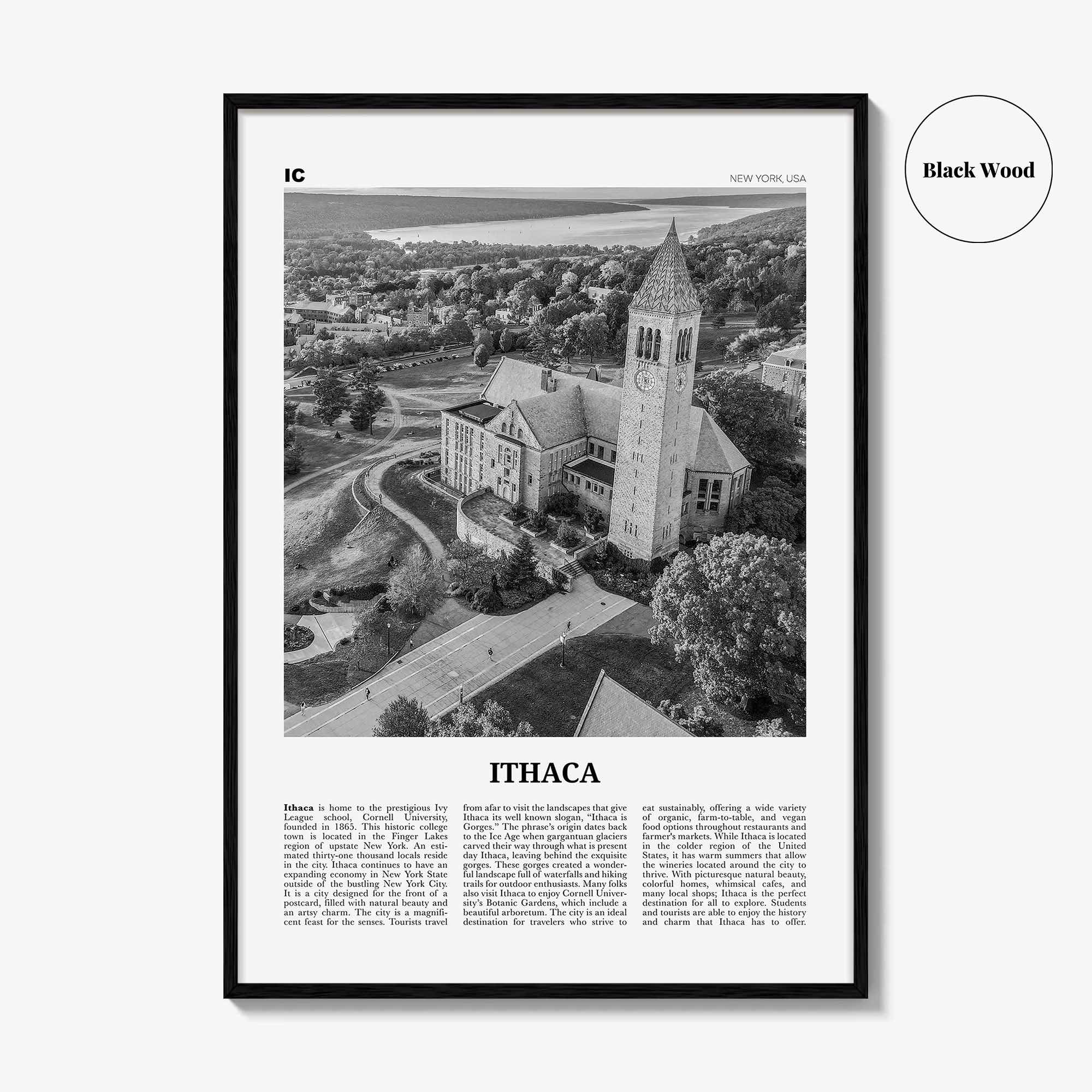 Ithaca Print Black and White, Ithaca Wall Art, Ithaca Poster, Ithaca Photo, Ithaca Wall Décor, New York, USA, United States, North America