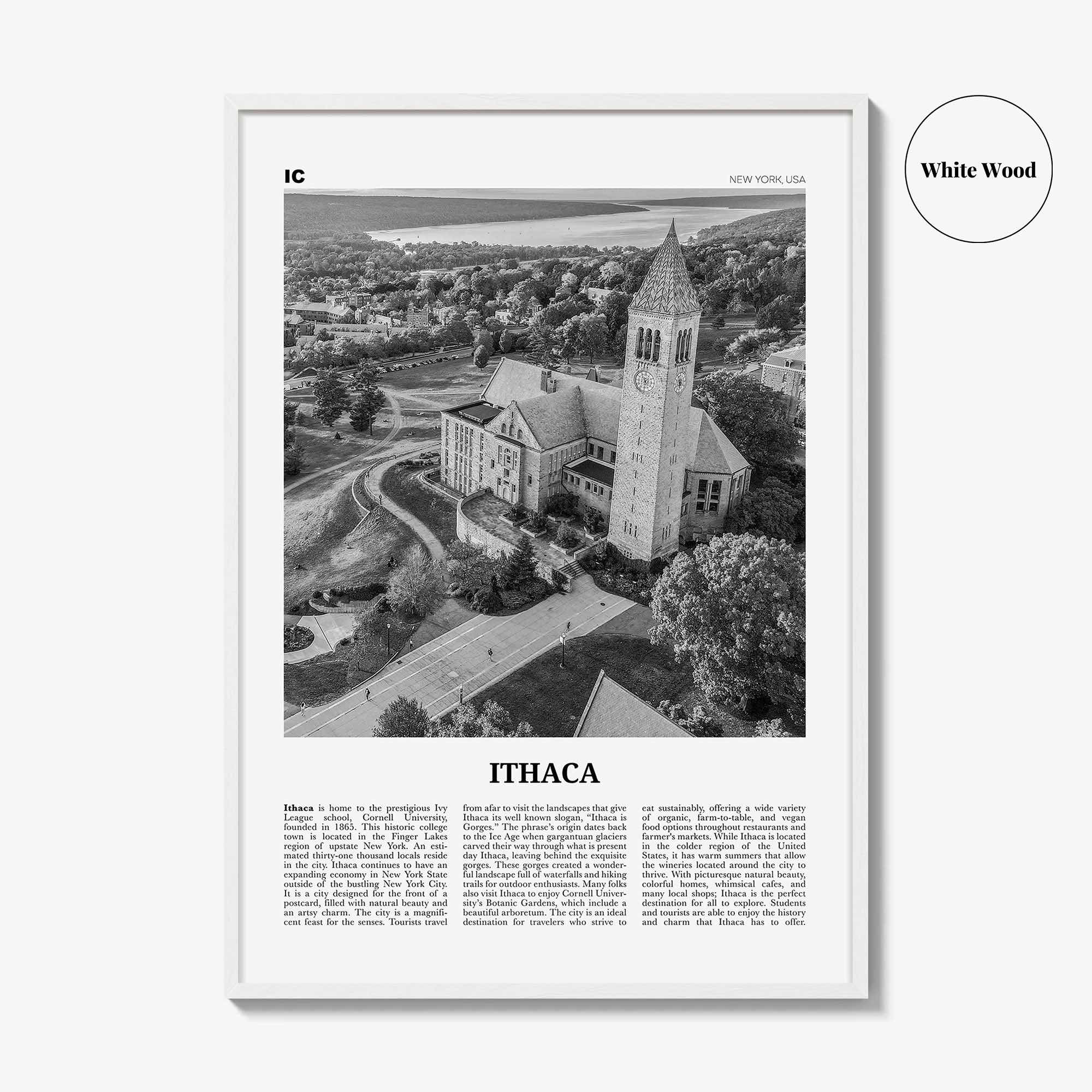 Ithaca Print Black and White, Ithaca Wall Art, Ithaca Poster, Ithaca Photo, Ithaca Wall Décor, New York, USA, United States, North America