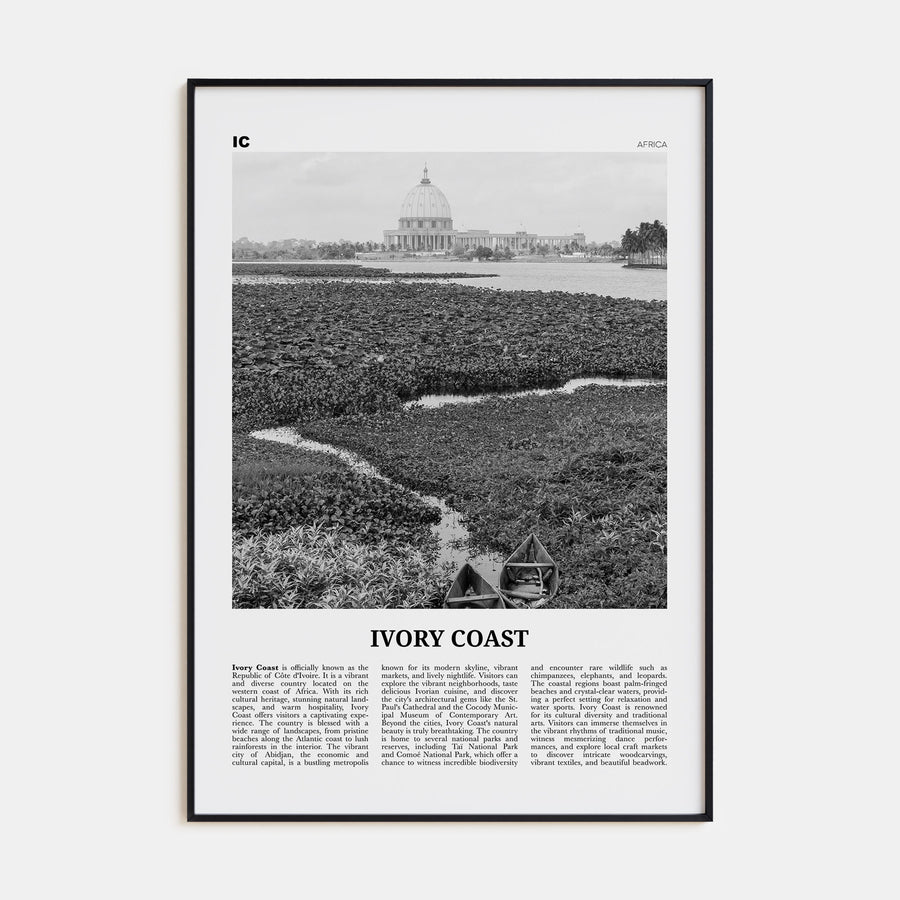 Ivory Coast Travel B&W Poster