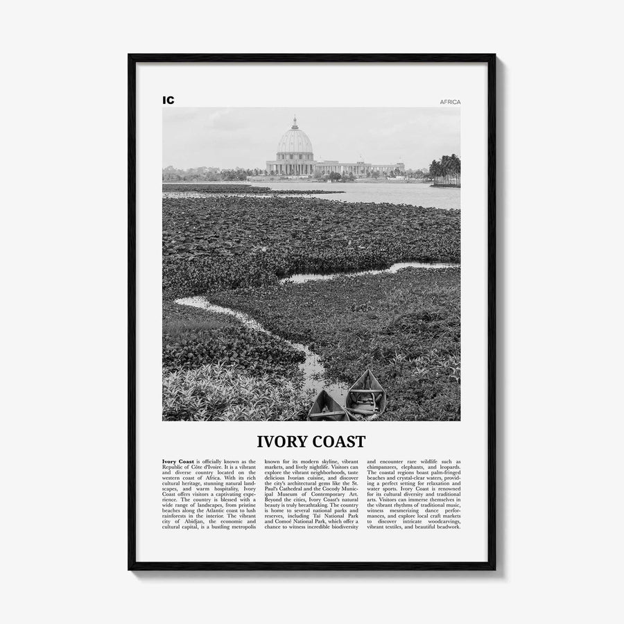 Ivory Coast Print Black and White, Ivory Coast Wall Art, Ivory Coast Poster, Ivory Coast Photo, Ivory Coast Wall Décor, Ivory Map, Africa