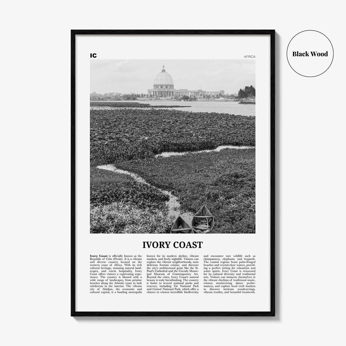 Ivory Coast Print Black and White, Ivory Coast Wall Art, Ivory Coast Poster, Ivory Coast Photo, Ivory Coast Wall Décor, Ivory Map, Africa