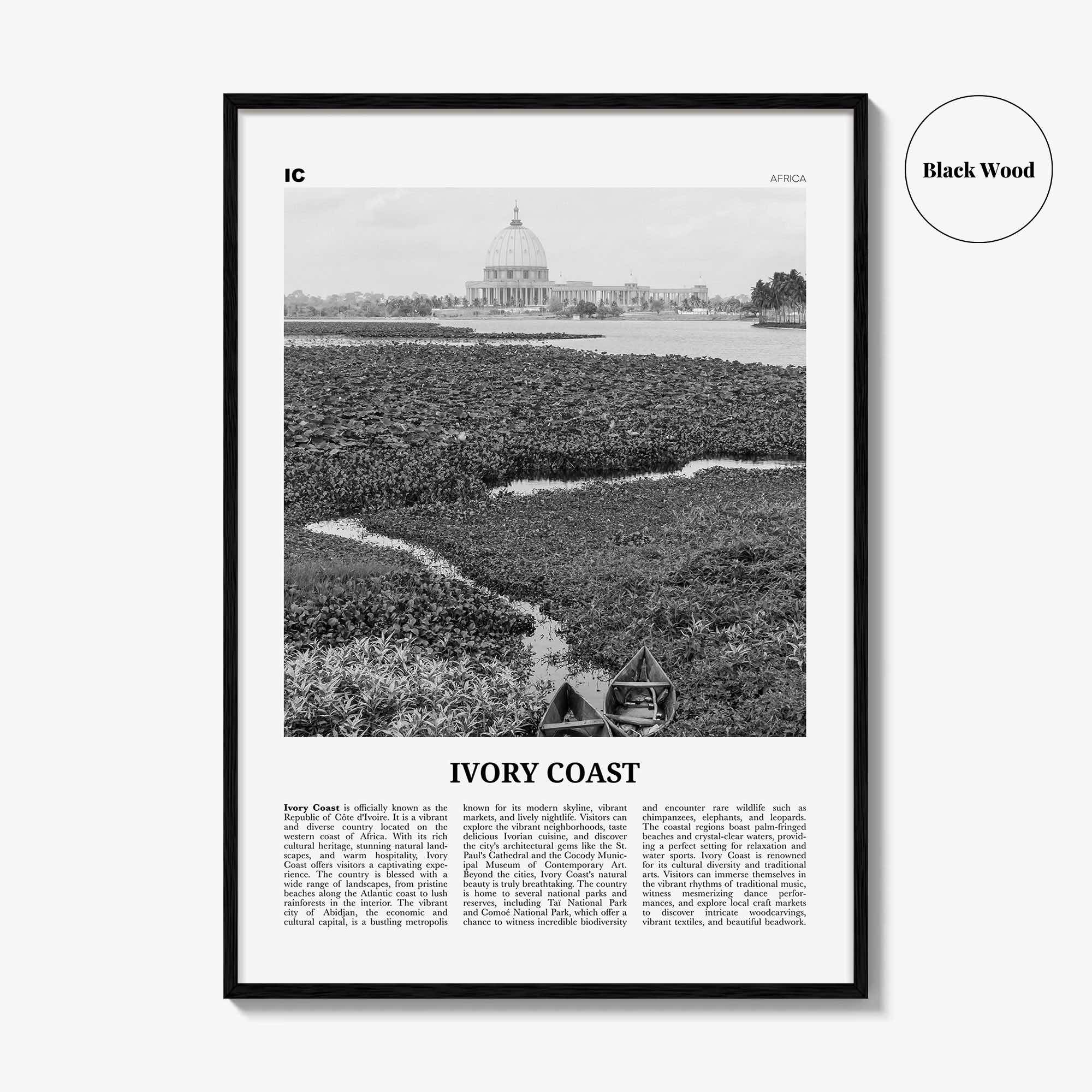 Ivory Coast Print Black and White, Ivory Coast Wall Art, Ivory Coast Poster, Ivory Coast Photo, Ivory Coast Wall Décor, Ivory Map, Africa