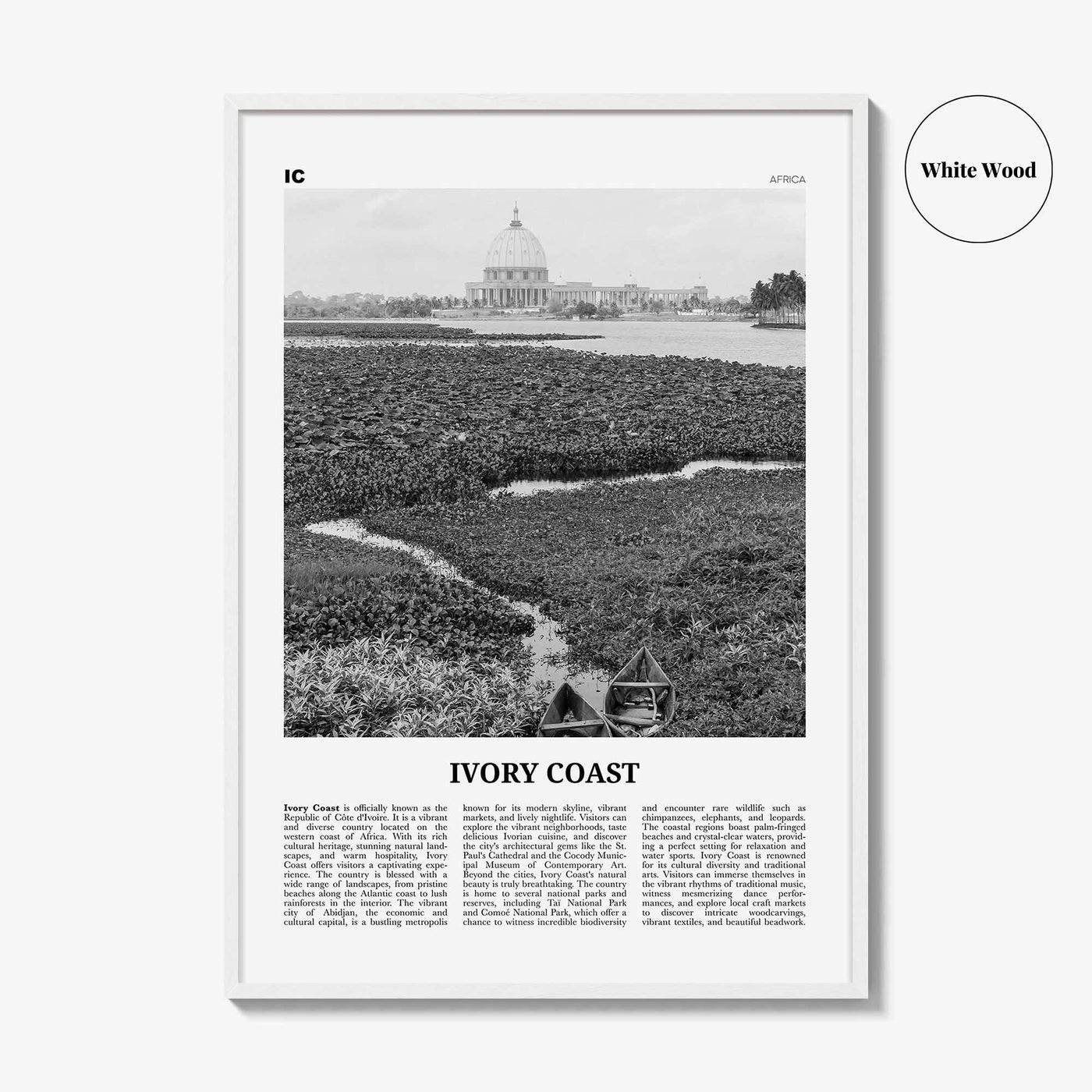 Ivory Coast Print Black and White, Ivory Coast Wall Art, Ivory Coast Poster, Ivory Coast Photo, Ivory Coast Wall Décor, Ivory Map, Africa