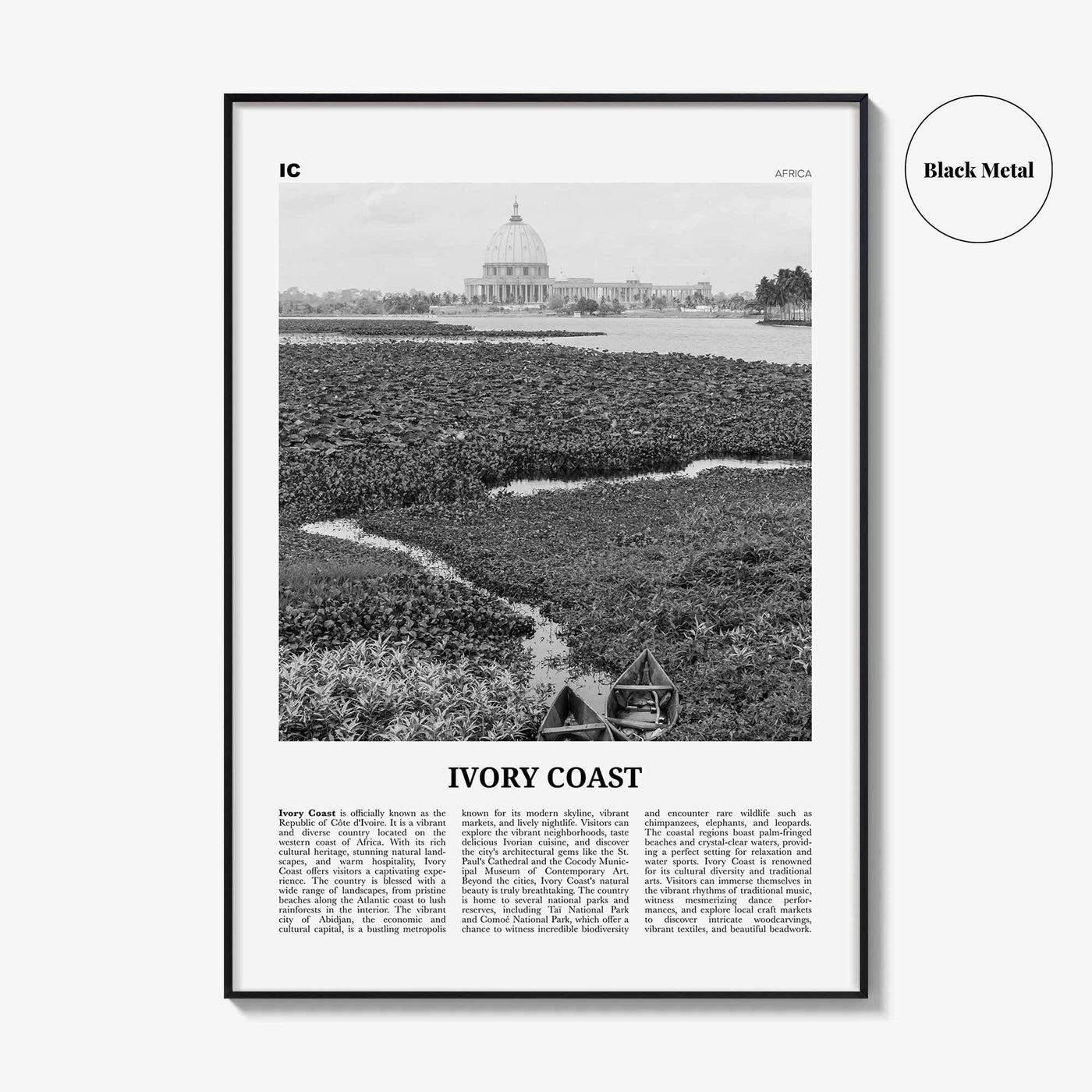 Ivory Coast Print Black and White, Ivory Coast Wall Art, Ivory Coast Poster, Ivory Coast Photo, Ivory Coast Wall Décor, Ivory Map, Africa