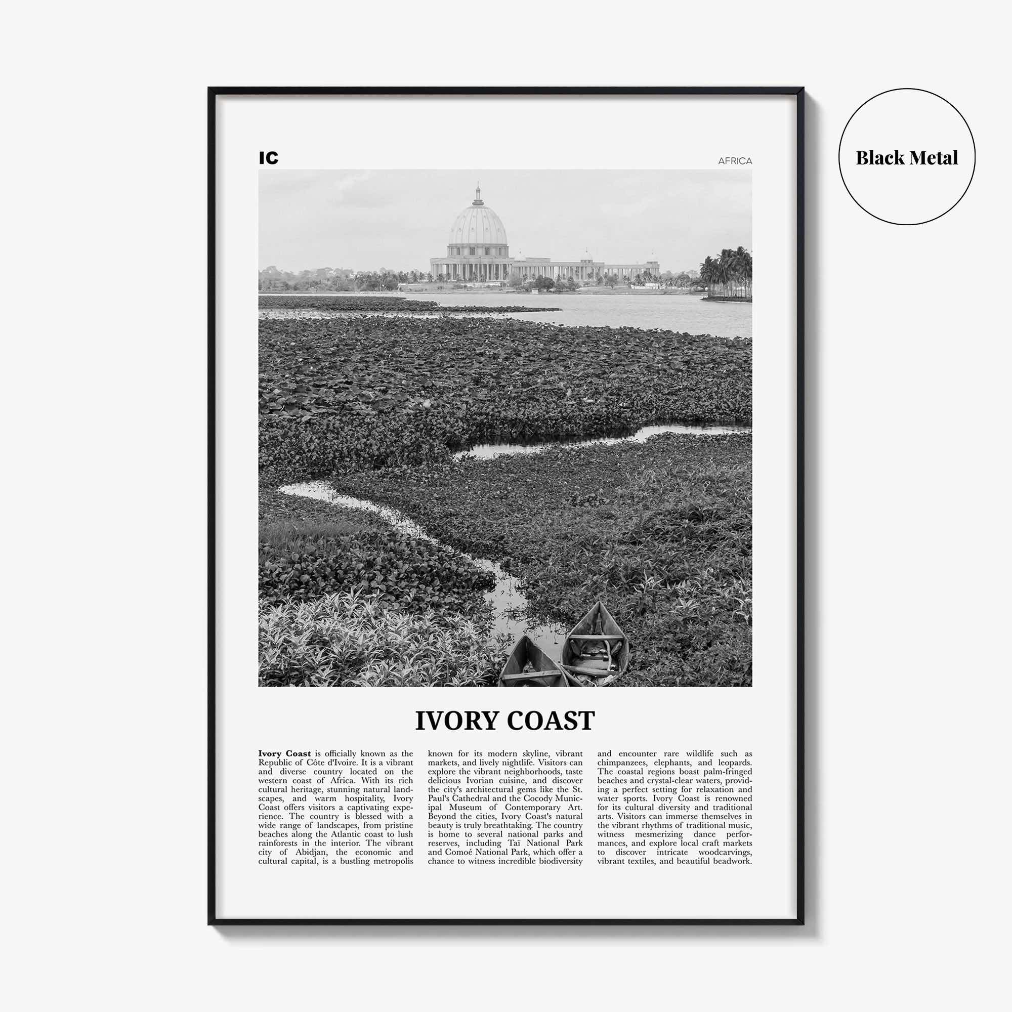 Ivory Coast Print Black and White, Ivory Coast Wall Art, Ivory Coast Poster, Ivory Coast Photo, Ivory Coast Wall Décor, Ivory Map, Africa