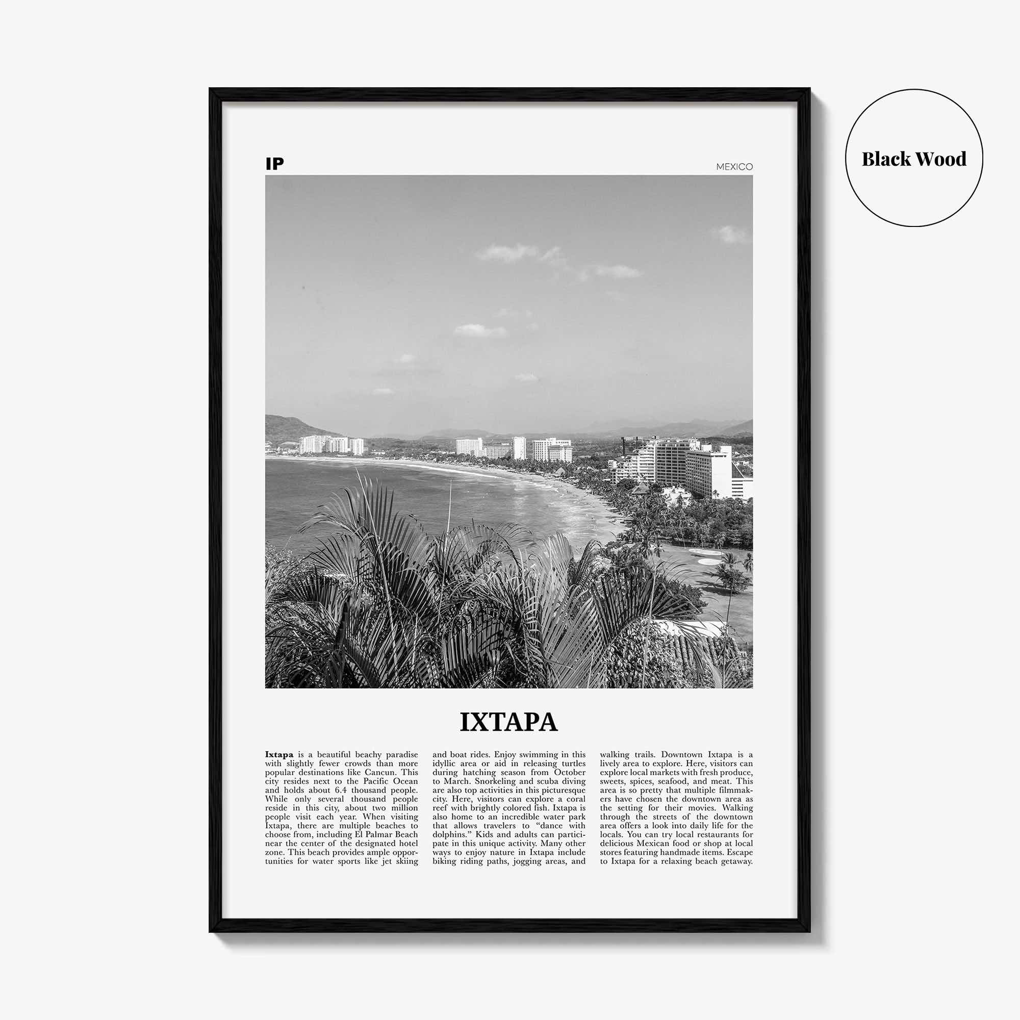 Ixtapa Print Black and White, Ixtapa Wall Art, Ixtapa Poster, Ixtapa Photo, Ixtapa Wall Décor, Ixtapa Map, Mexico