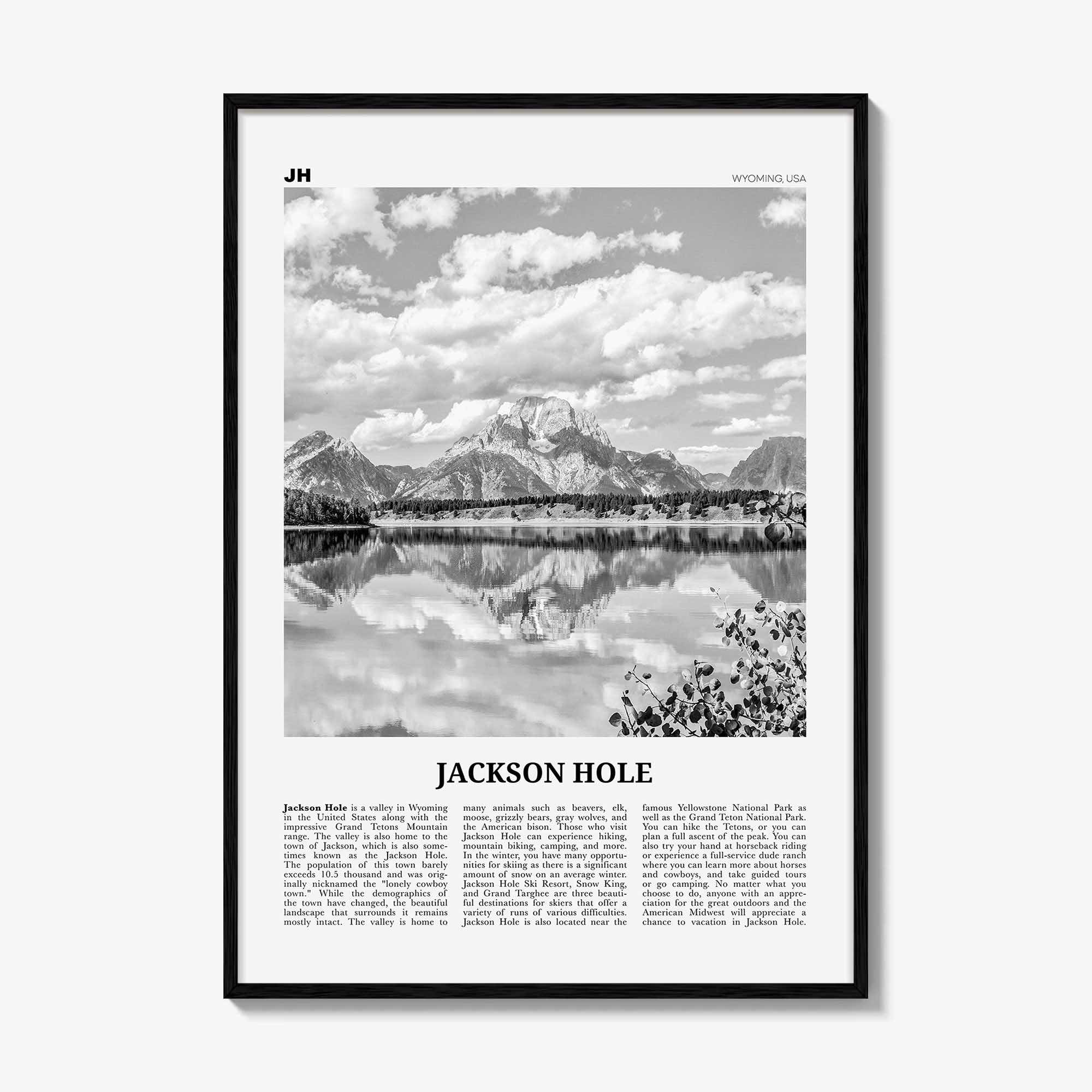 Jackson Hole Print Black and White, Jackson Hole Wall Art, Jackson Hole Poster, Jackson Hole Photo, Wyoming, USA, United States