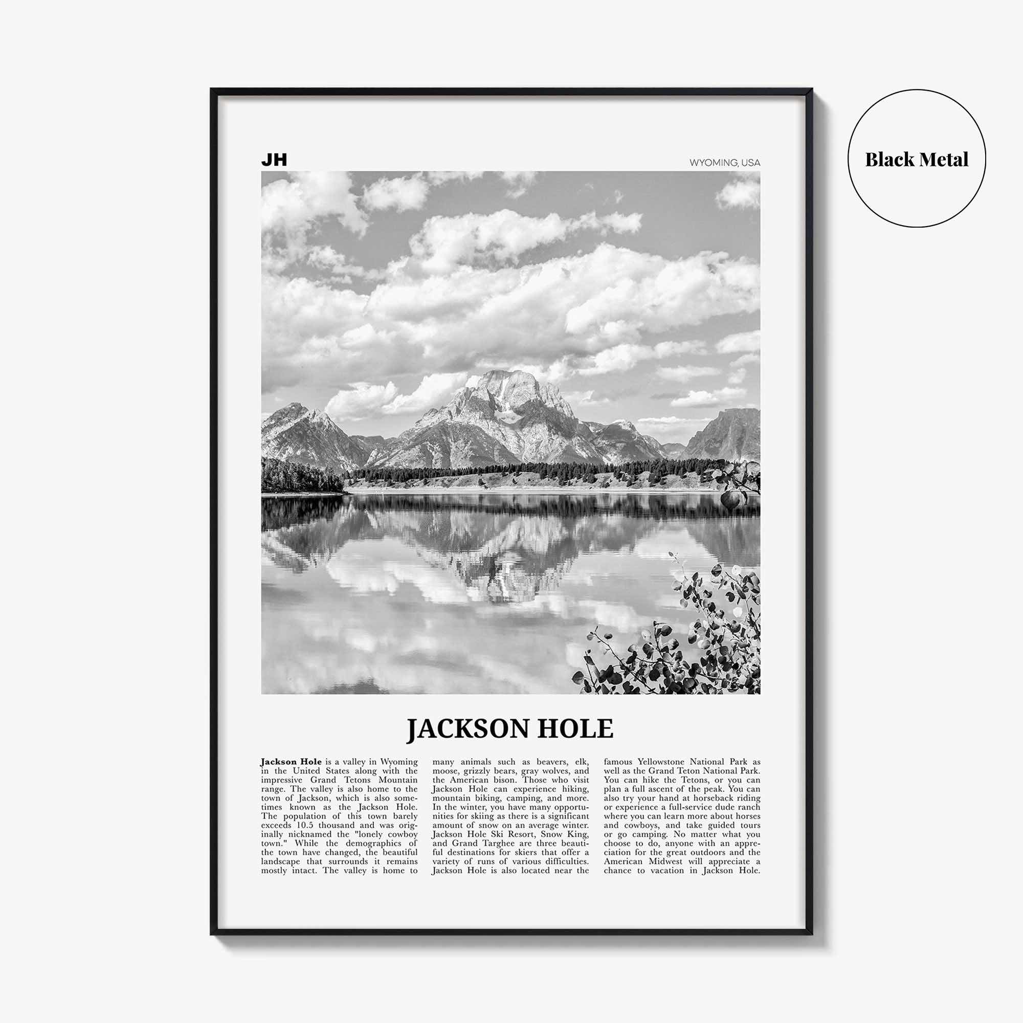 Jackson Hole Print Black and White, Jackson Hole Wall Art, Jackson Hole Poster, Jackson Hole Photo, Wyoming, USA, United States