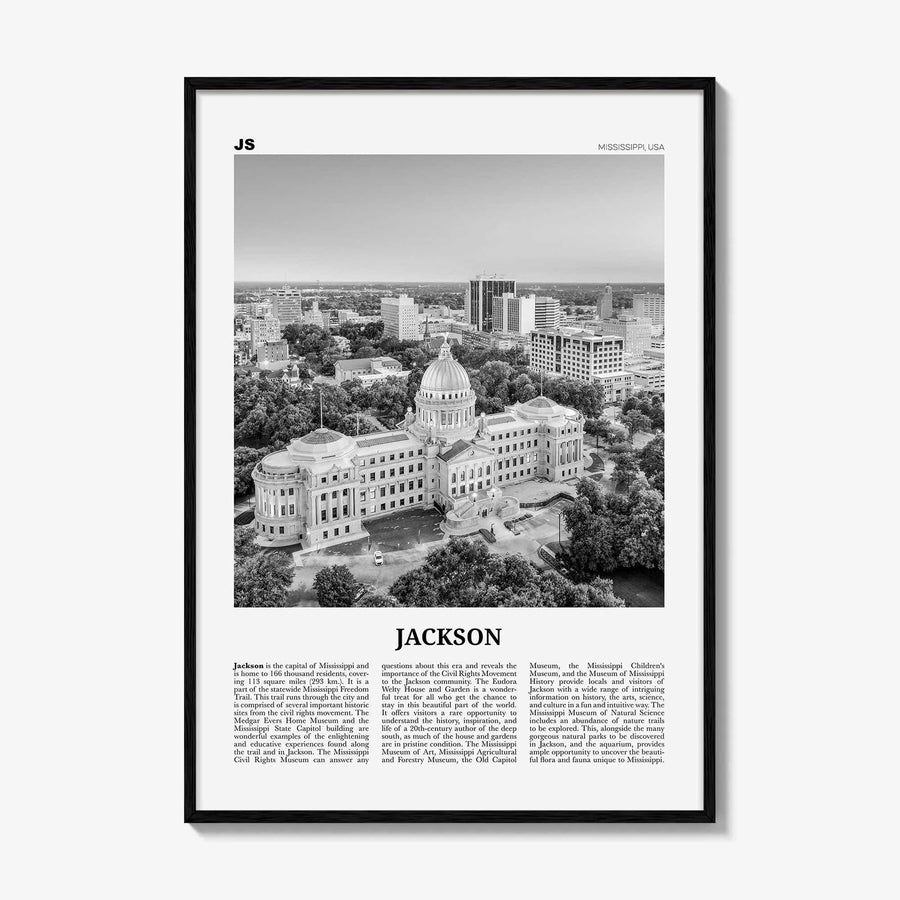 Jackson Print Black and White Mississippi No 1, Jackson Wall Art, Jackson Poster, Jackson Photo, Jackson Map, United States