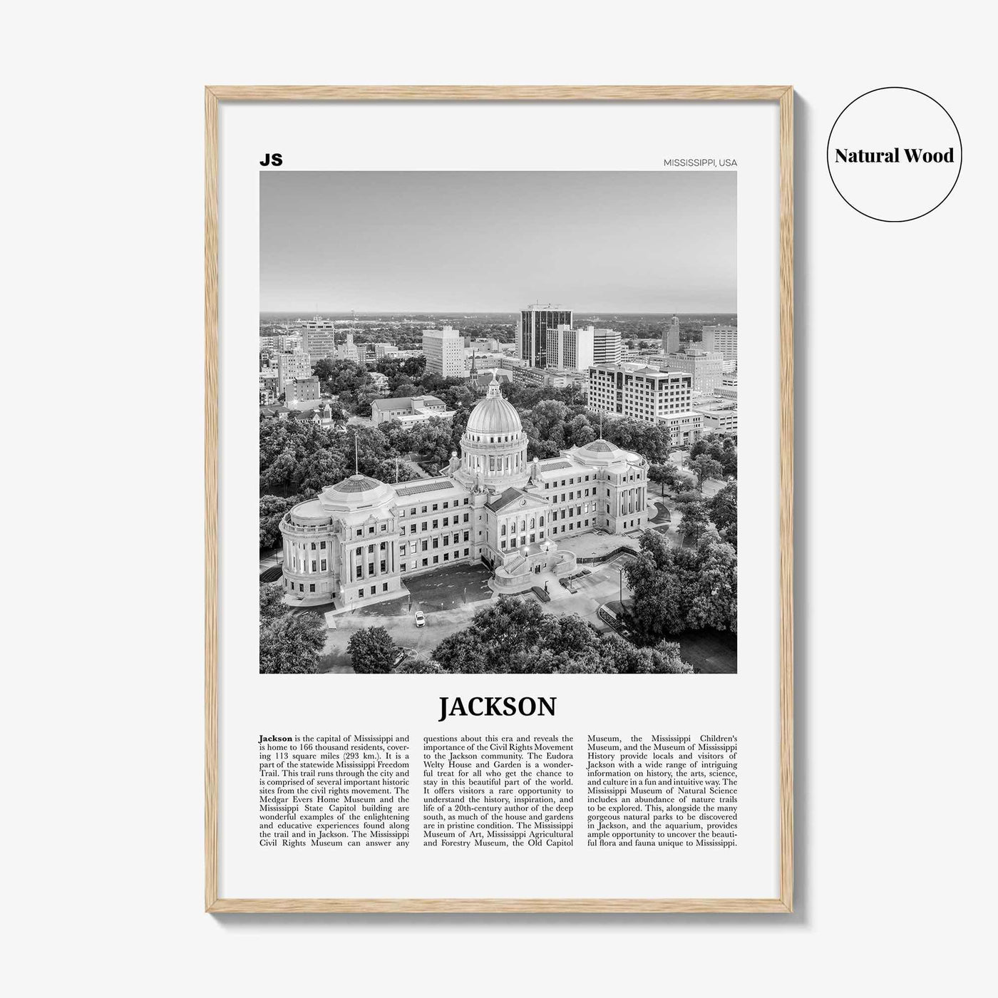 Jackson Print Black and White Mississippi No 1, Jackson Wall Art, Jackson Poster, Jackson Photo, Jackson Map, United States