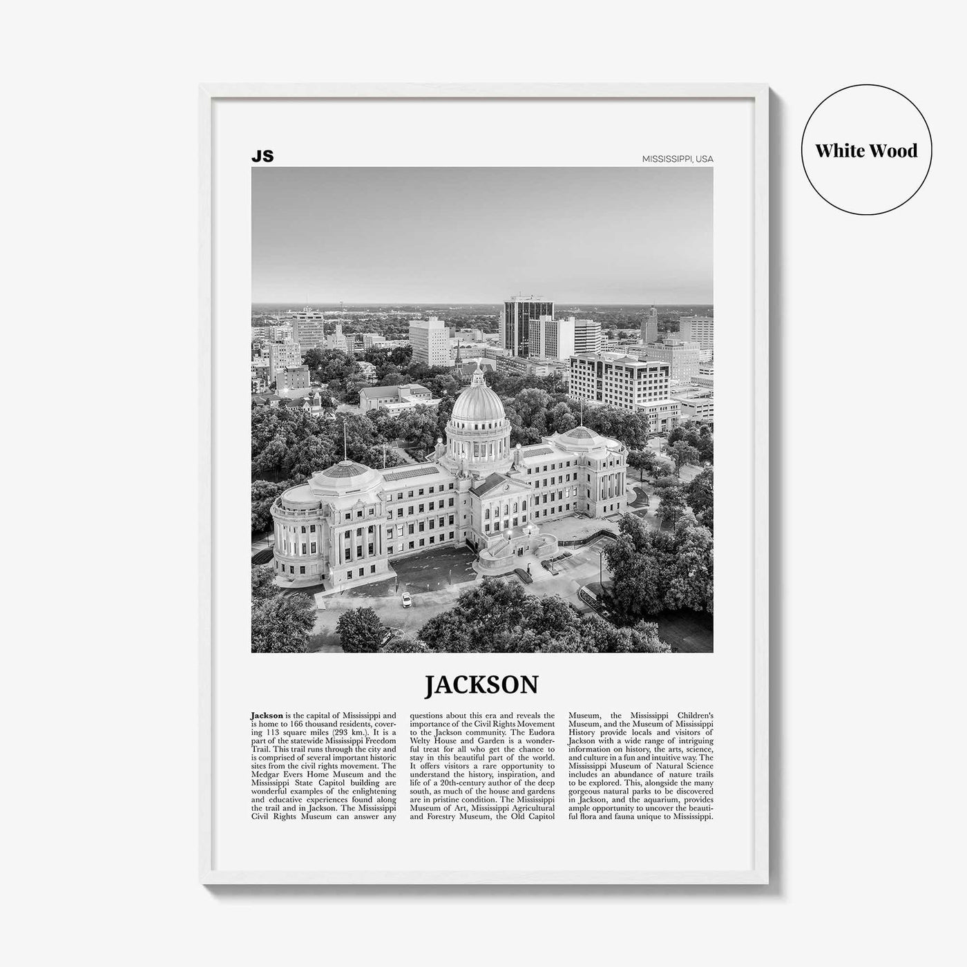 Jackson Print Black and White Mississippi No 1, Jackson Wall Art, Jackson Poster, Jackson Photo, Jackson Map, United States