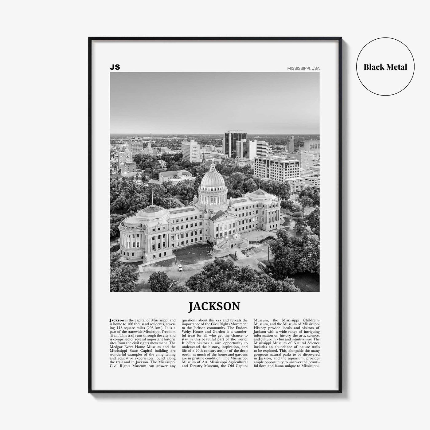 Jackson Print Black and White Mississippi No 1, Jackson Wall Art, Jackson Poster, Jackson Photo, Jackson Map, United States