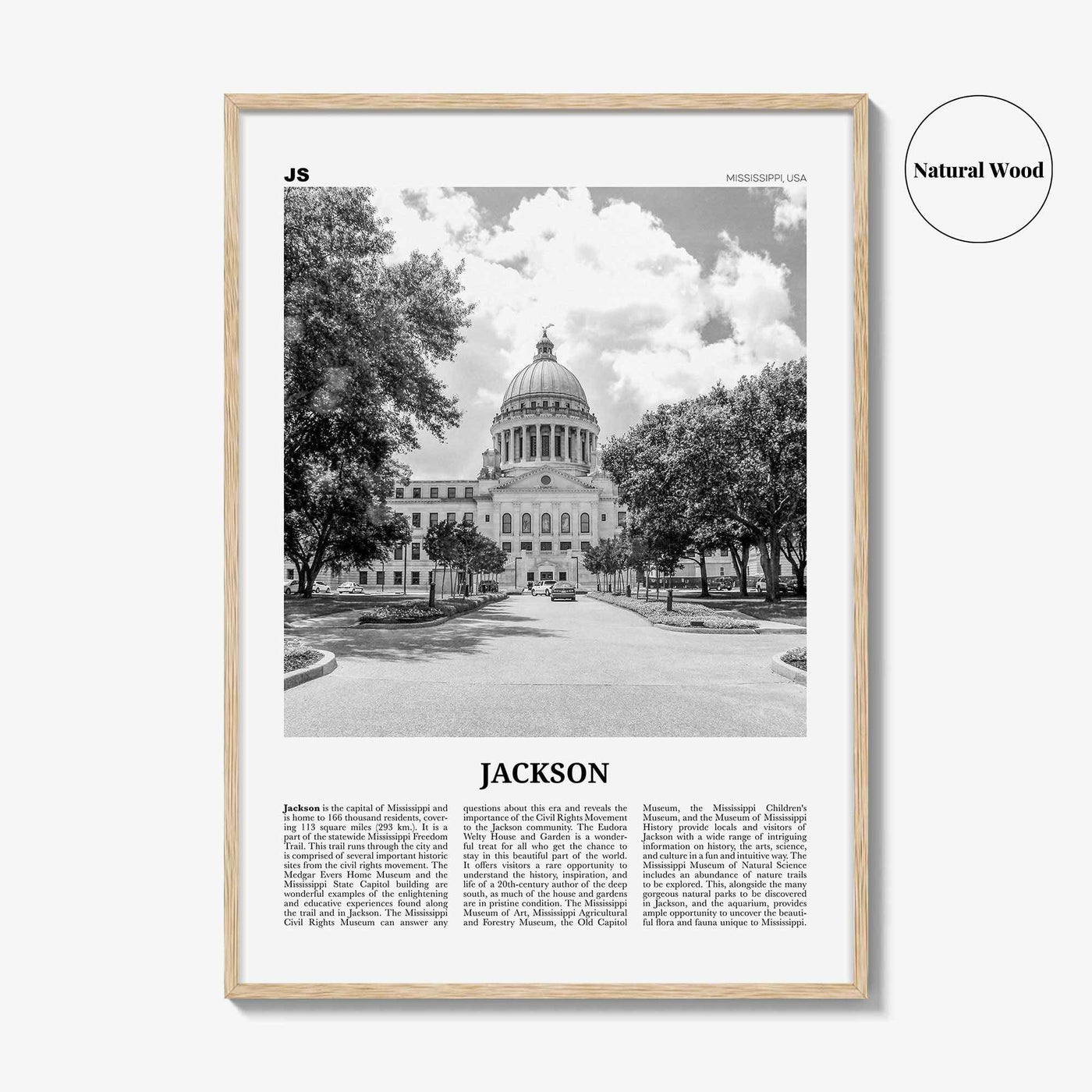 Jackson Print Black and White Mississippi No 2, Jackson Wall Art, Jackson Poster, Jackson Photo, Jackson Map, United States