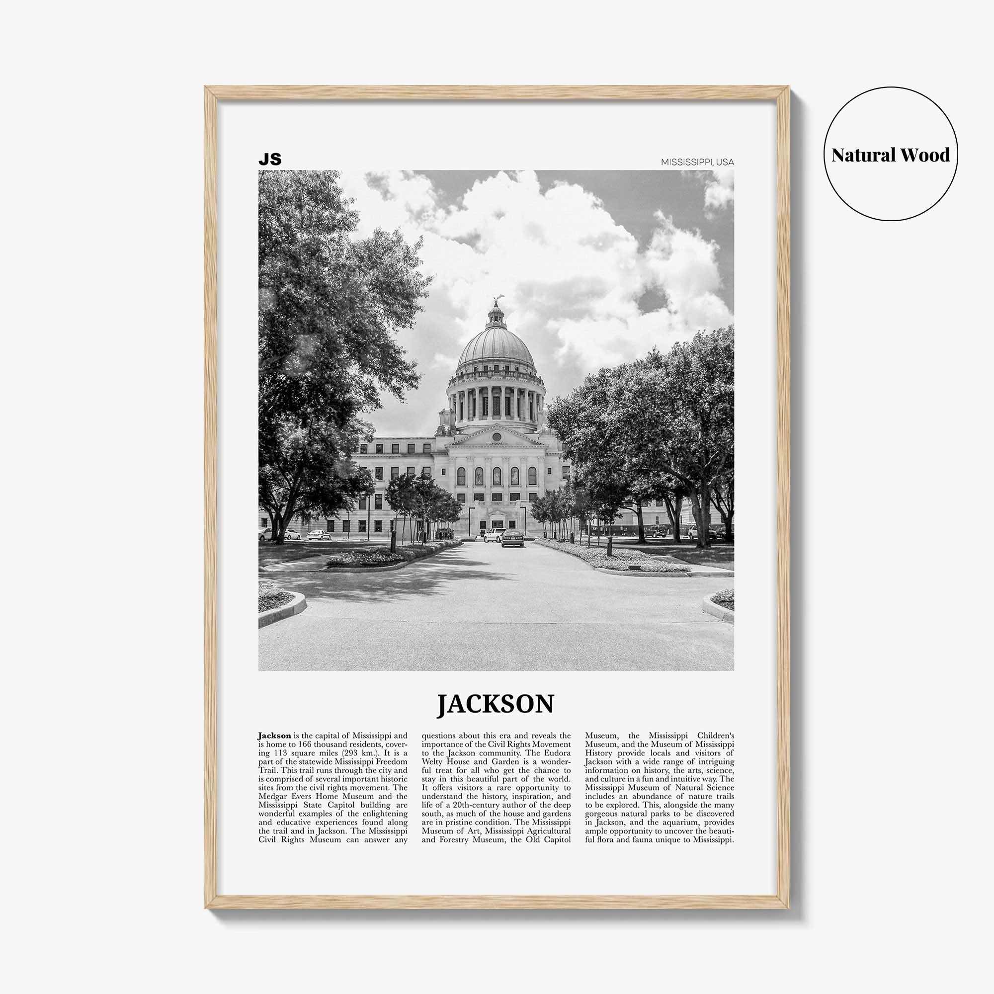 Jackson Print Black and White Mississippi No 2, Jackson Wall Art, Jackson Poster, Jackson Photo, Jackson Map, United States