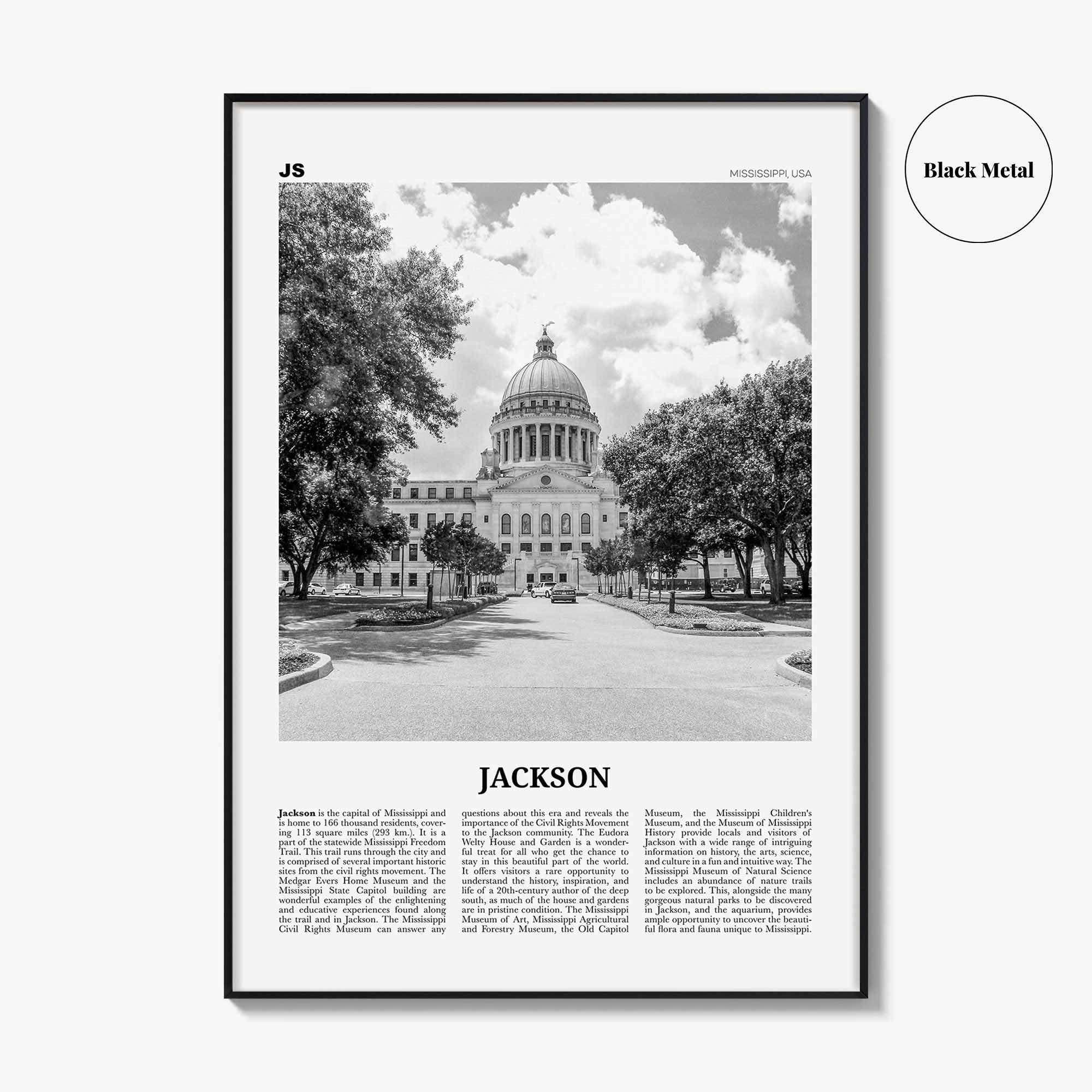 Jackson Print Black and White Mississippi No 2, Jackson Wall Art, Jackson Poster, Jackson Photo, Jackson Map, United States