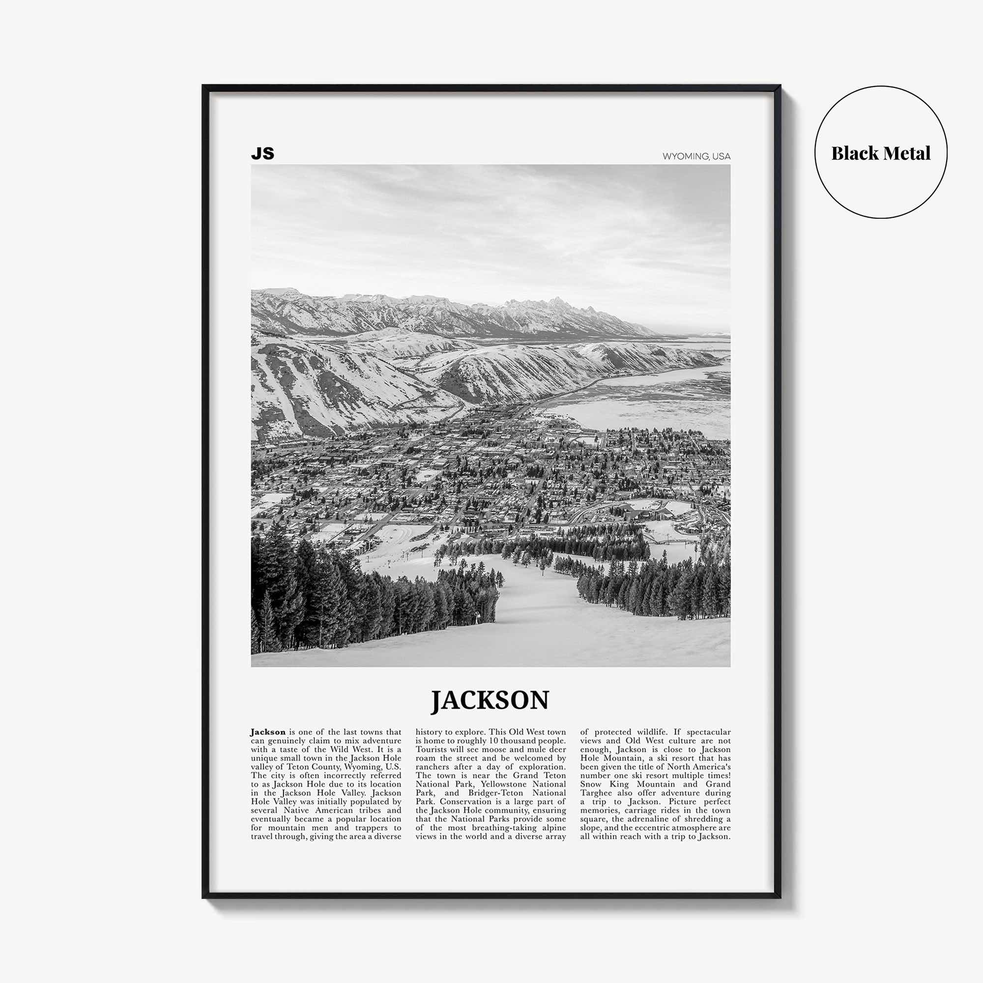 Jackson Print Black and White Wyoming, Jackson Wall Art, Jackson Poster, Jackson Photo, Jackson Map, United States