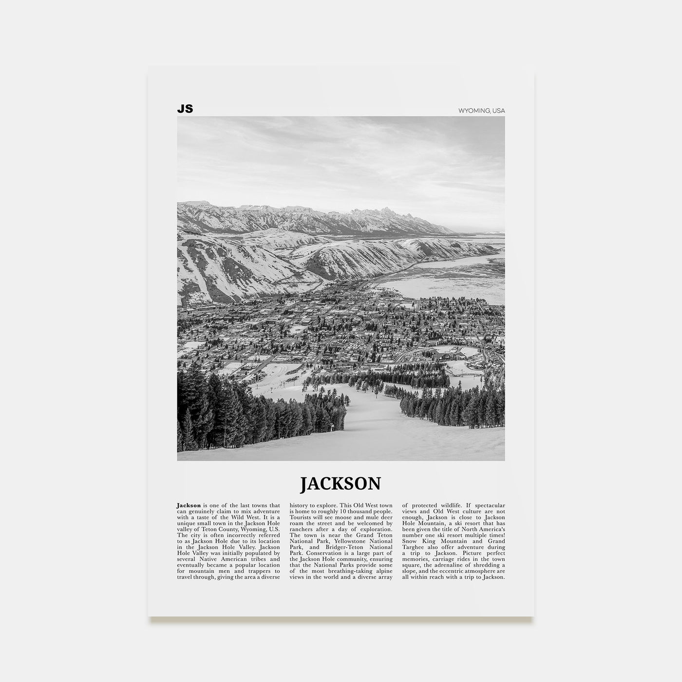 Jackson, Wyoming Travel B&W Poster